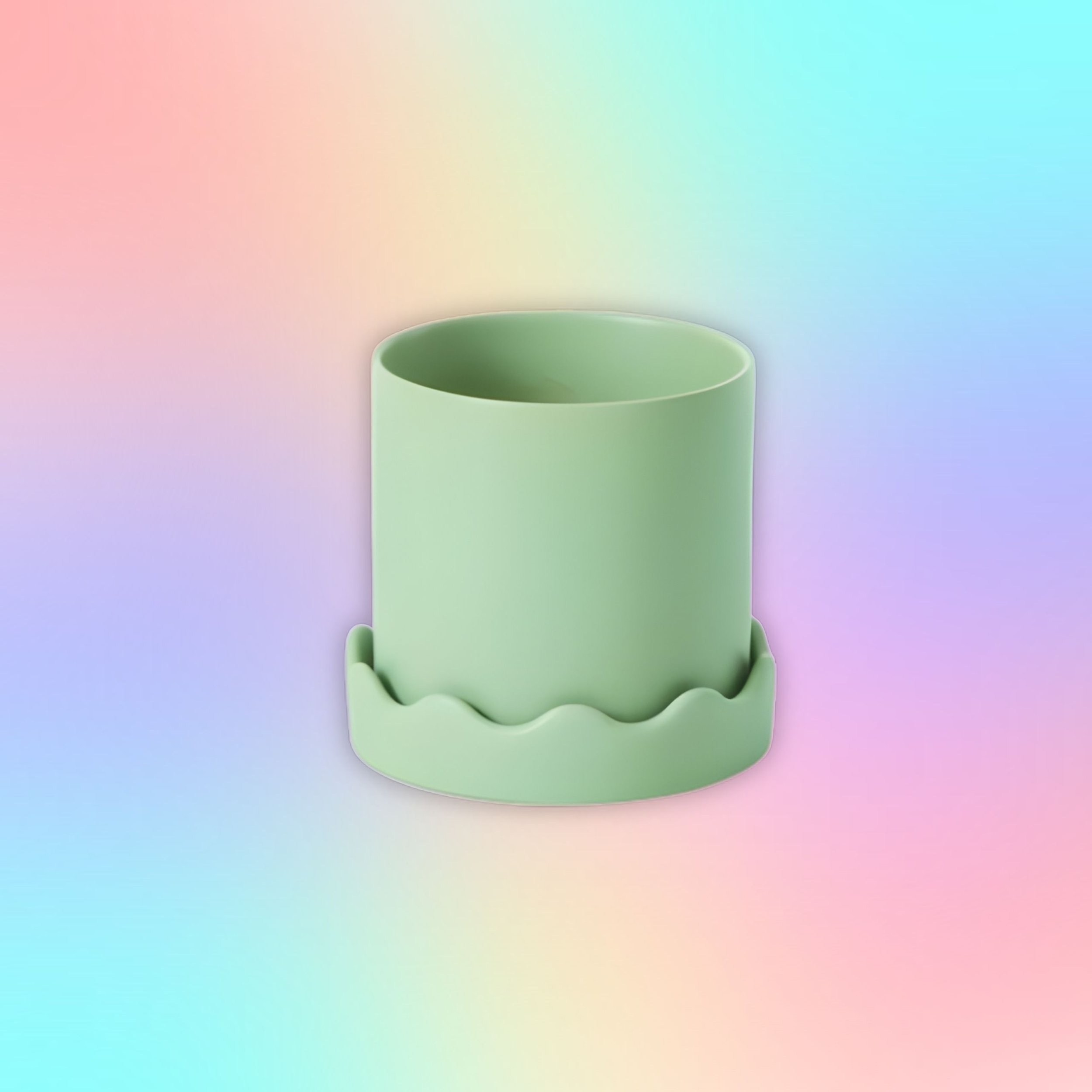 Pissaro Mint Scalloped Planter with Saucer 5" and 7"