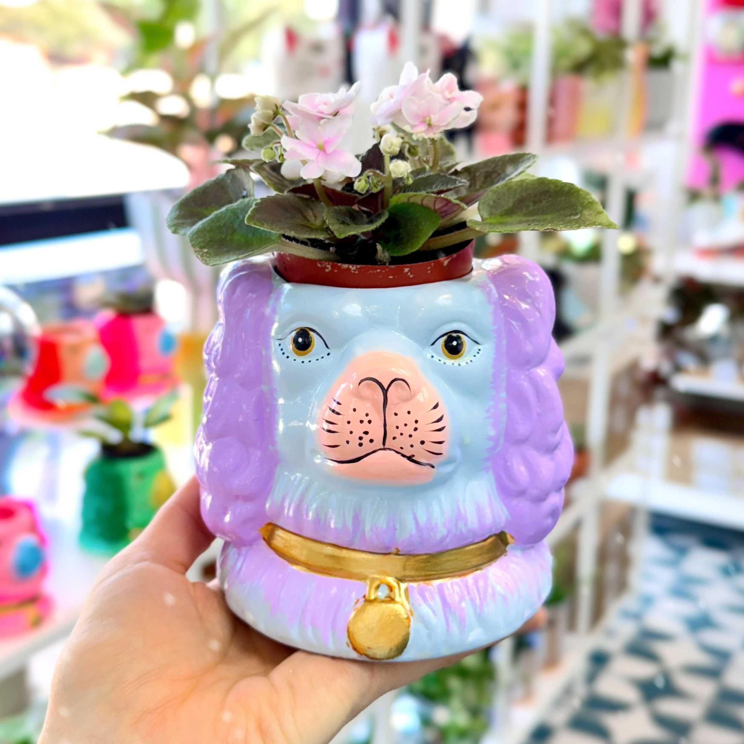 Staffordshire Dog Vase/Planter - Purple
