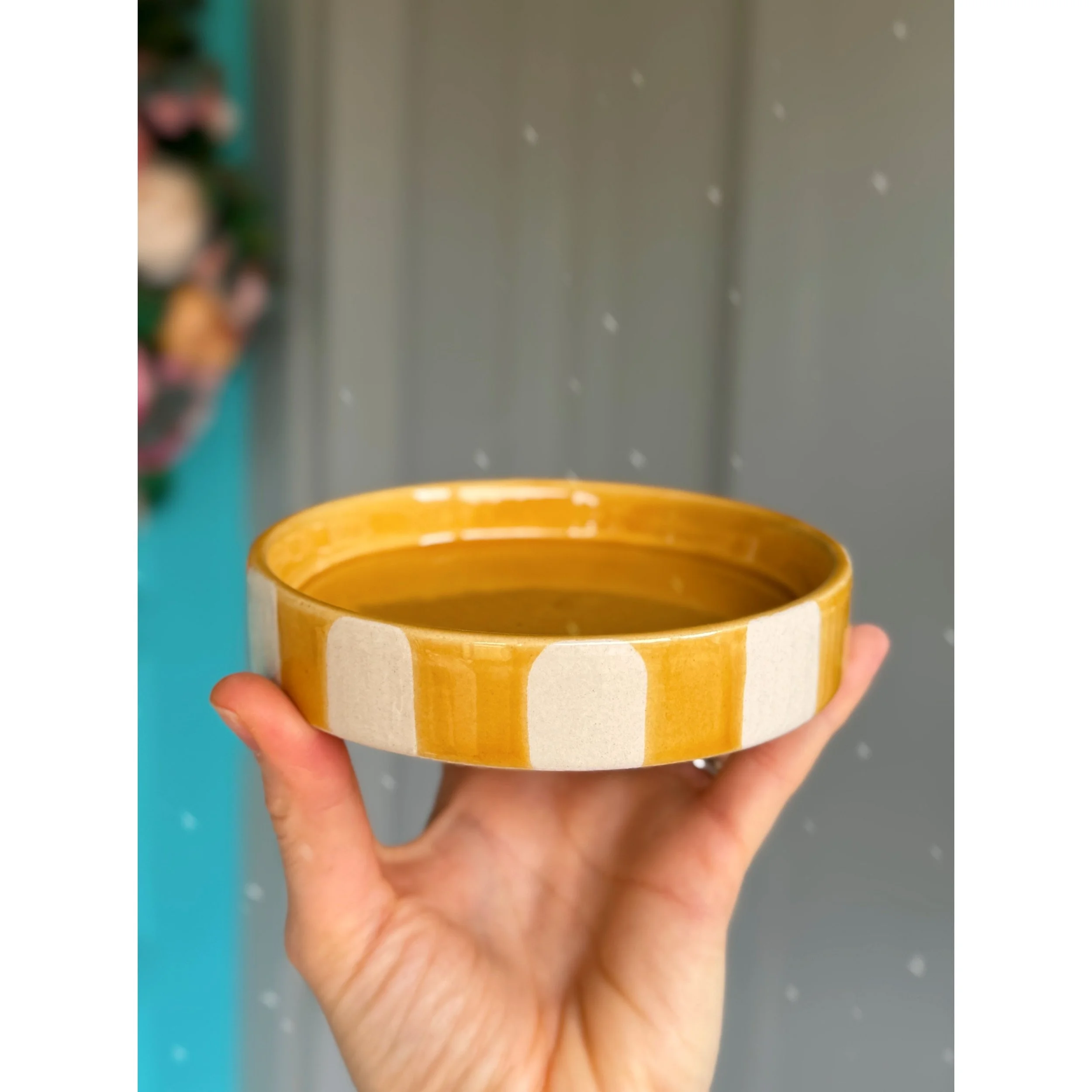 Saffron Stripe Pot with Saucer