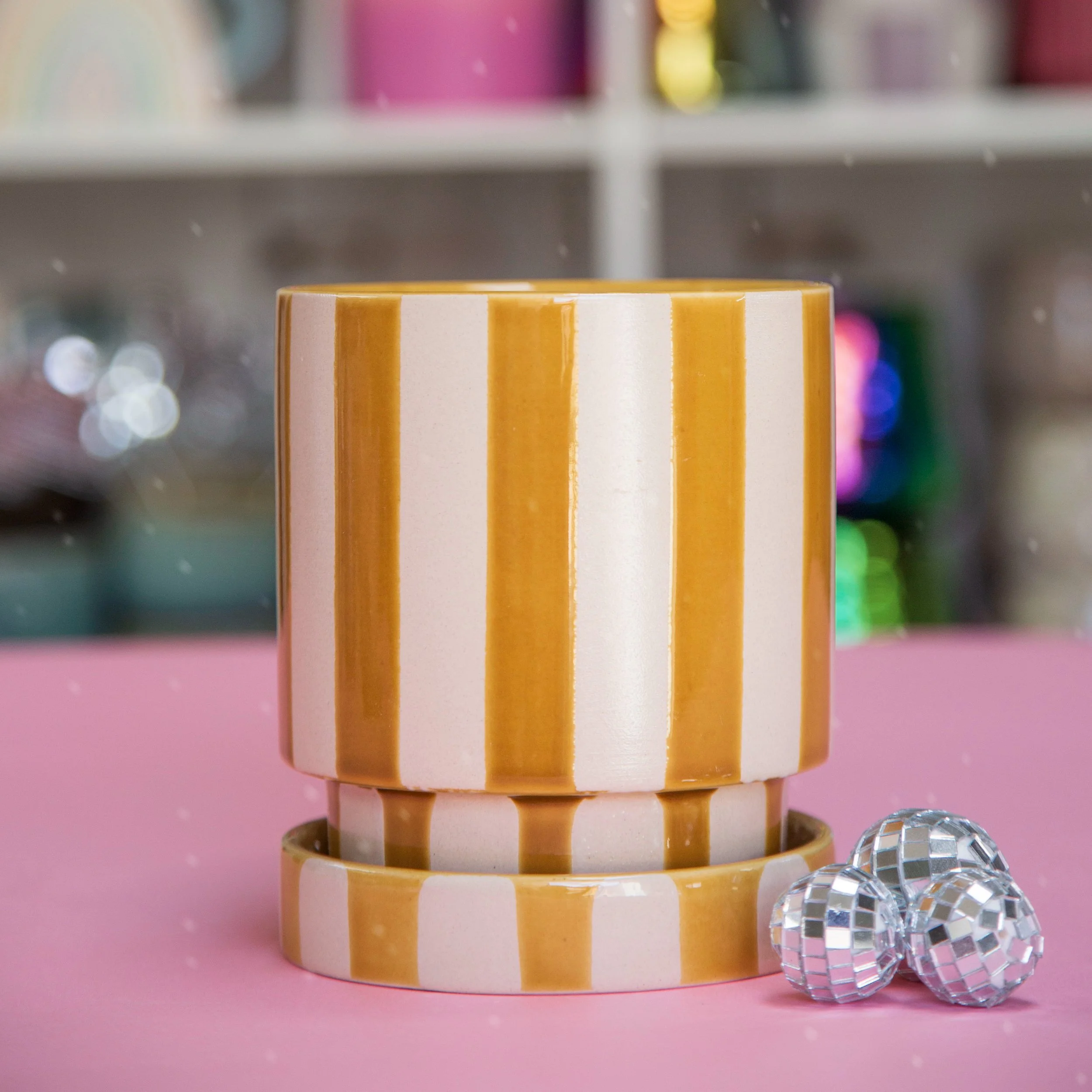 Saffron Stripe Pot with Saucer