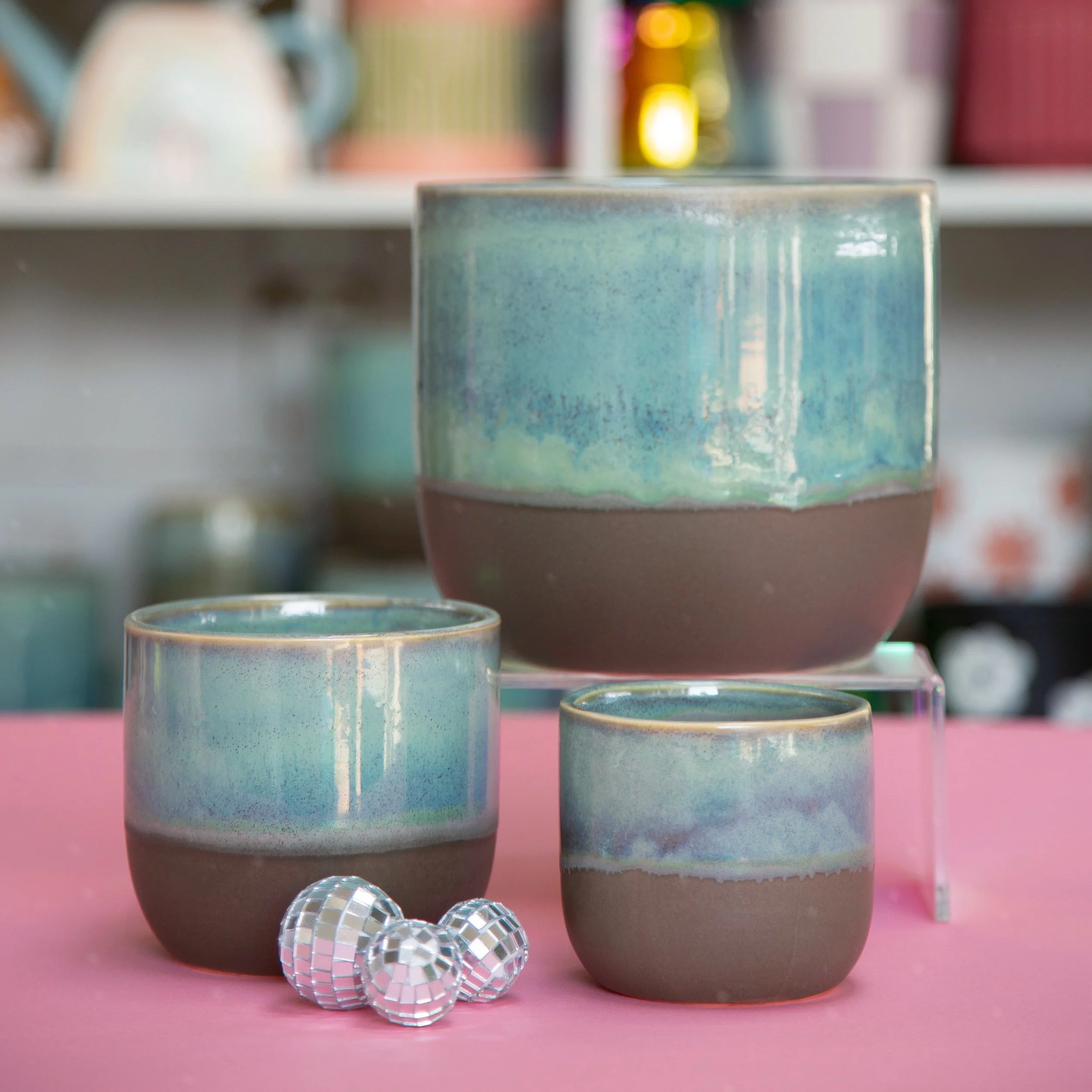 Caribe Teal Glazed Planters 3.5", 4" and 6"