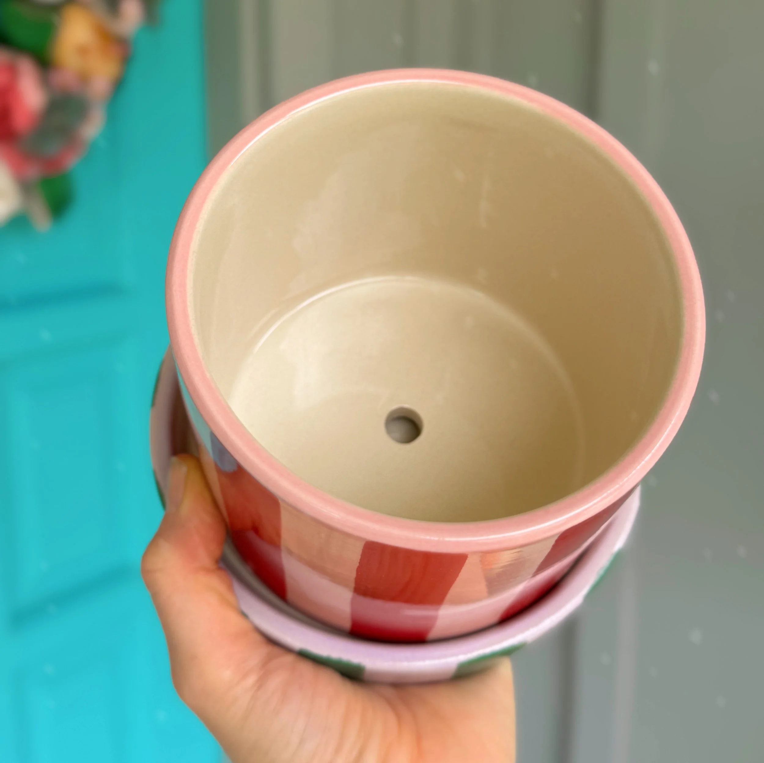 Joyelle Multi Color Stripe Pot with Saucer