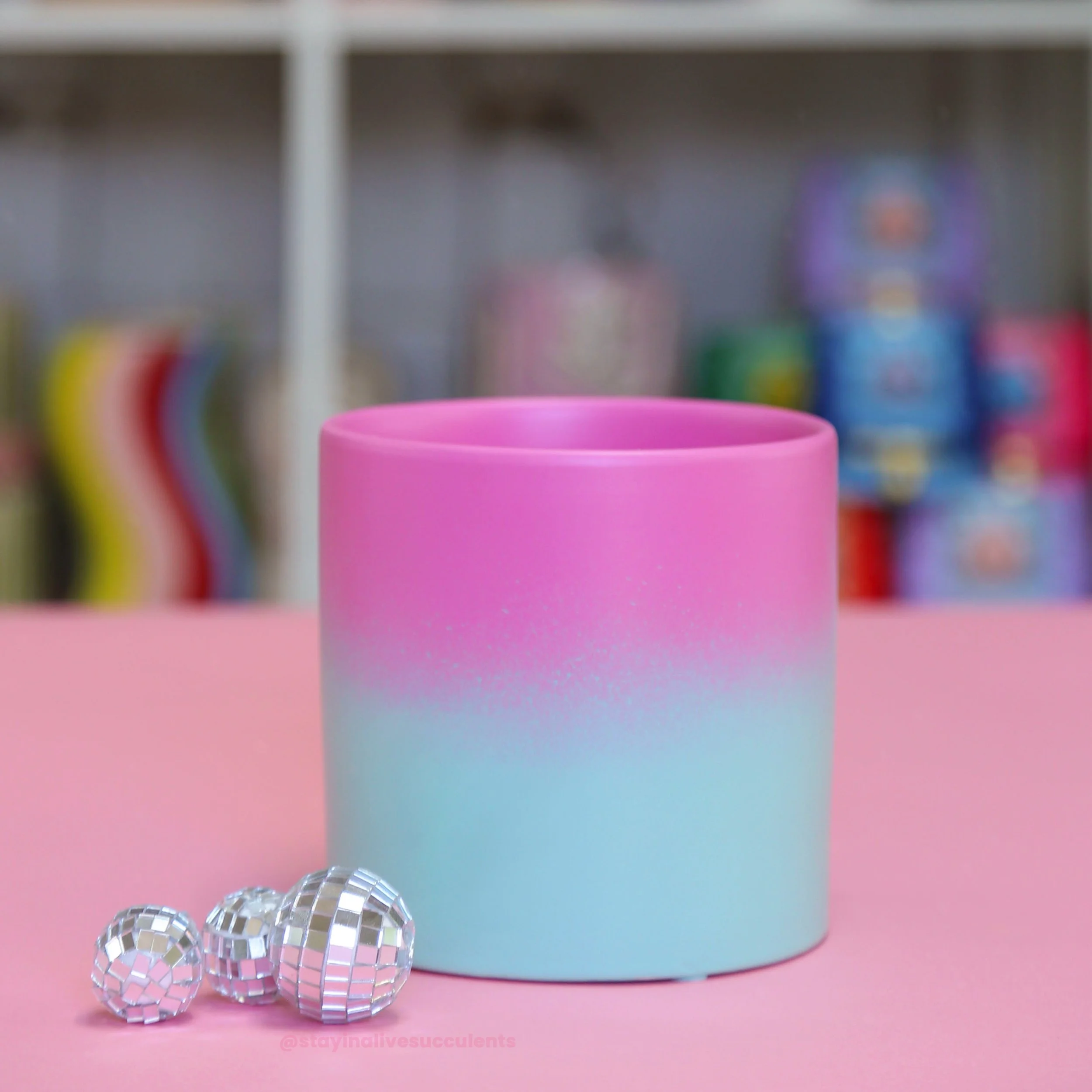 Hand Painted Rainbow Ombre Planters 5" Pink to Mint