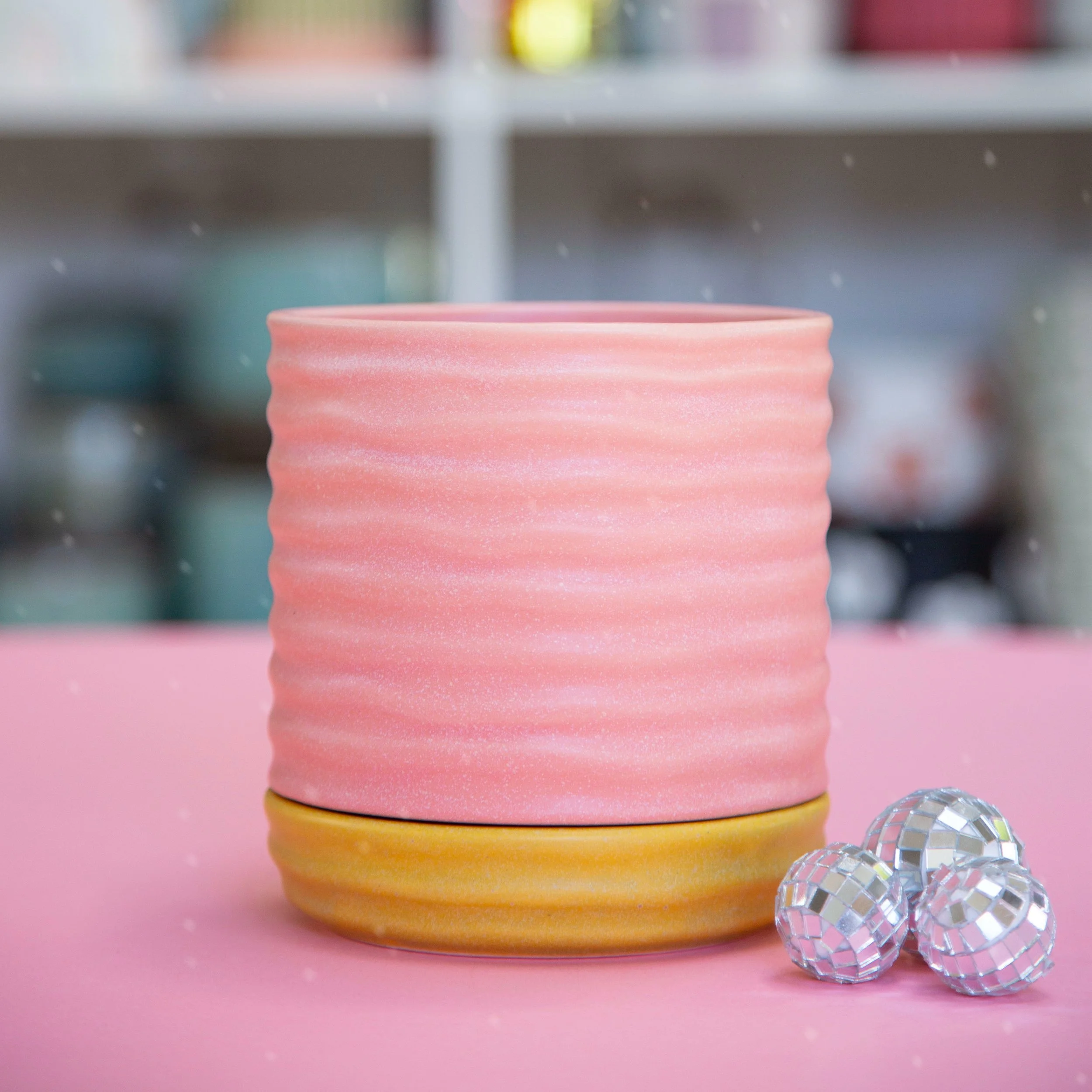Manitoba Pot - Pink Pot with Chartreuse Saucer