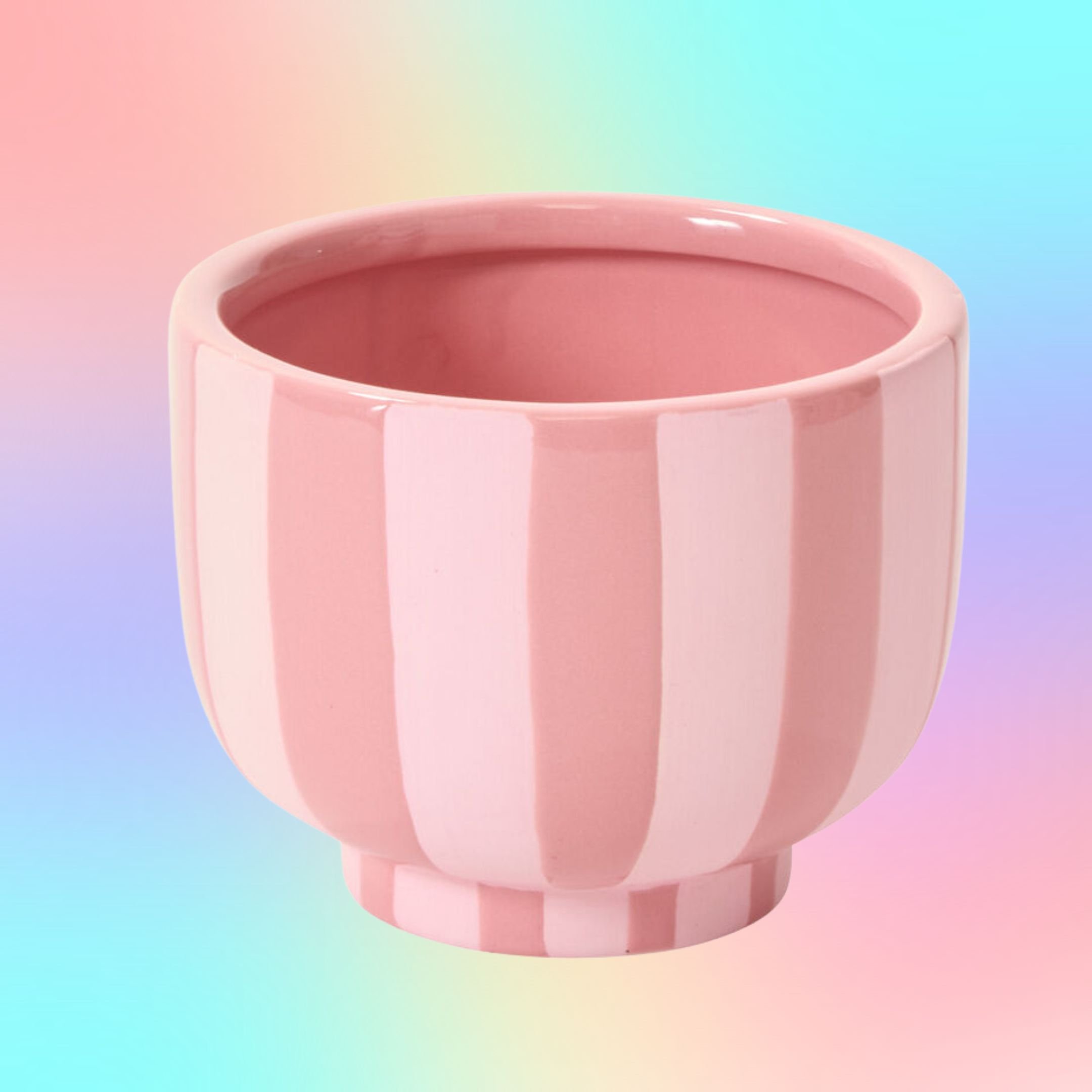 Candy Pink Striped Ceramic Compote Planter