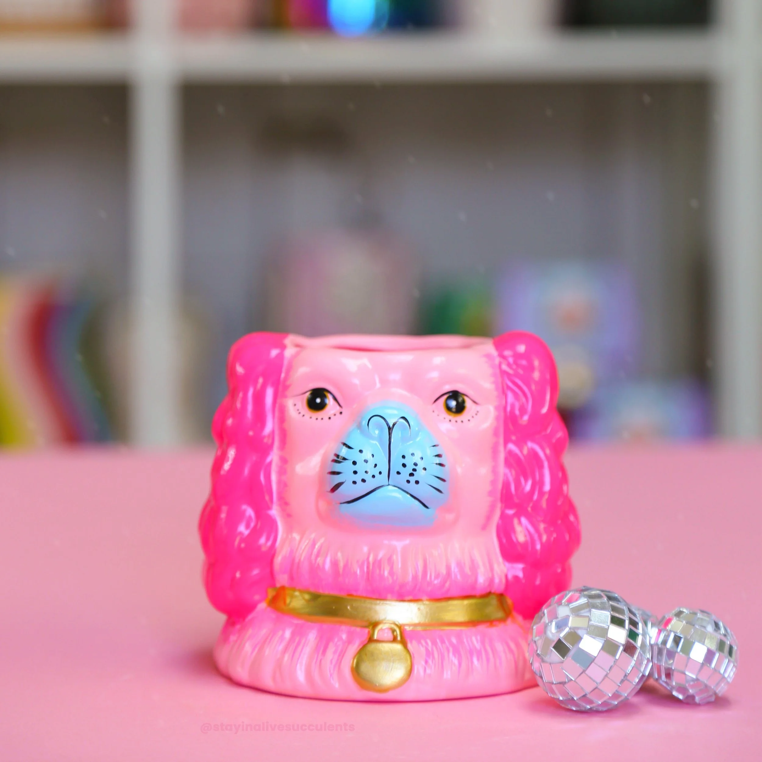 Staffordshire Dog Vase/Planter - Hot Pink