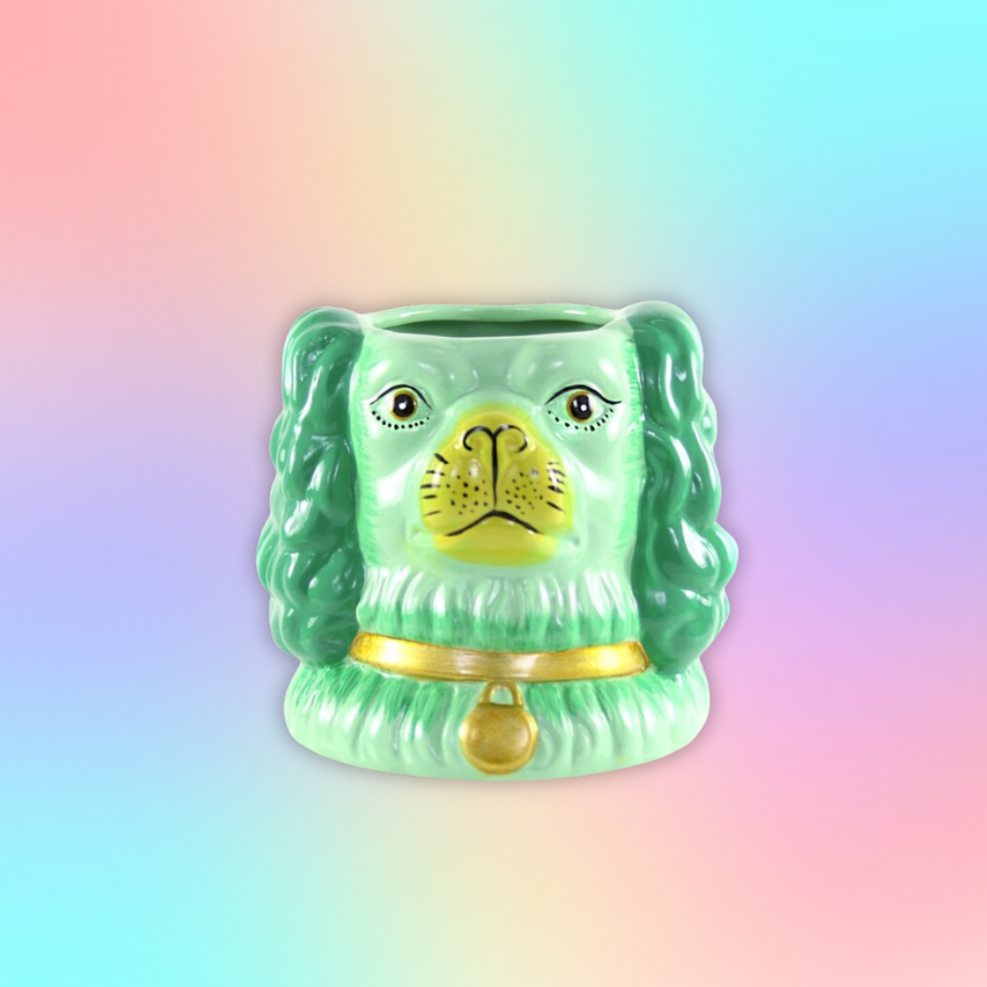 Staffordshire Dog Vase/Planter - Green