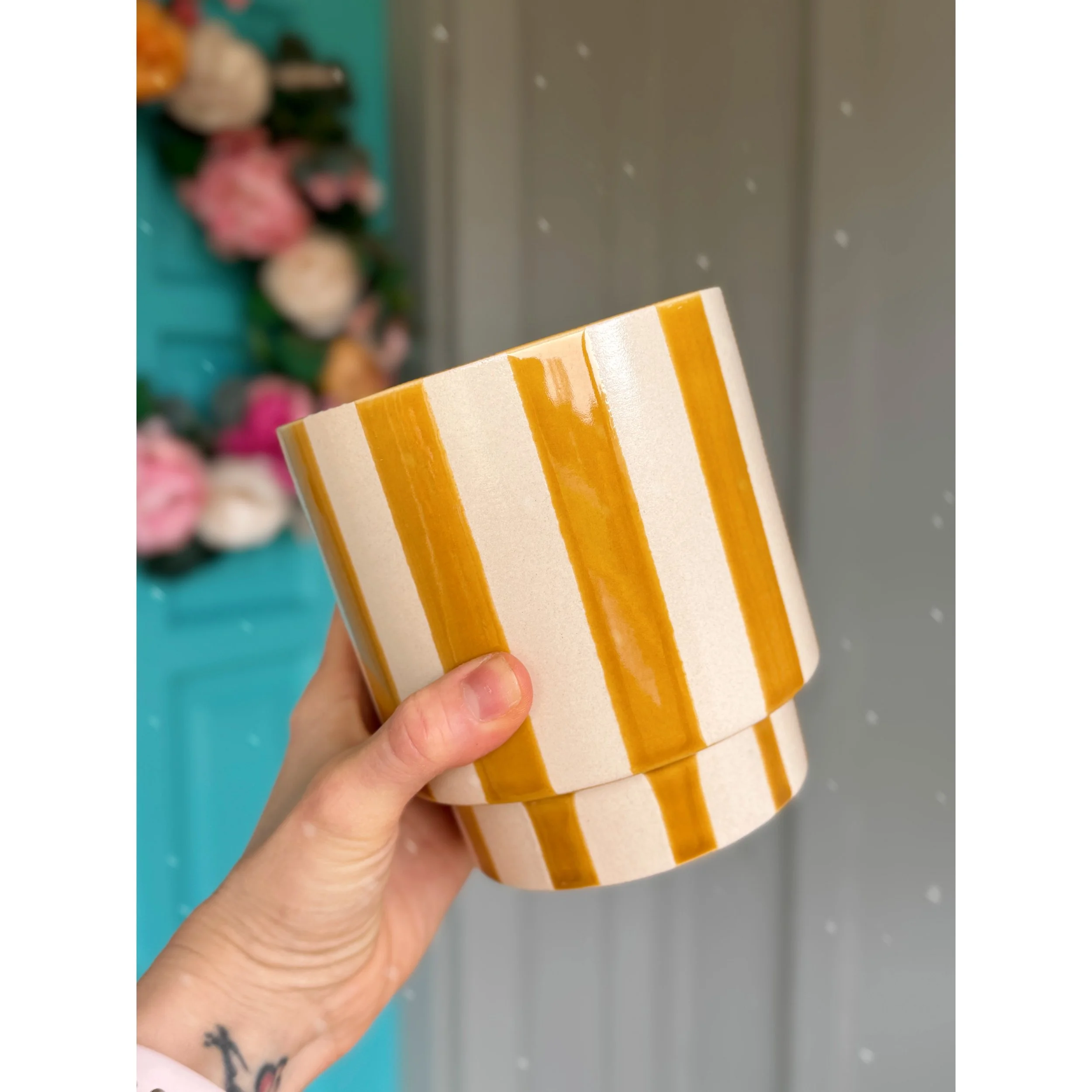 Saffron Stripe Pot with Saucer