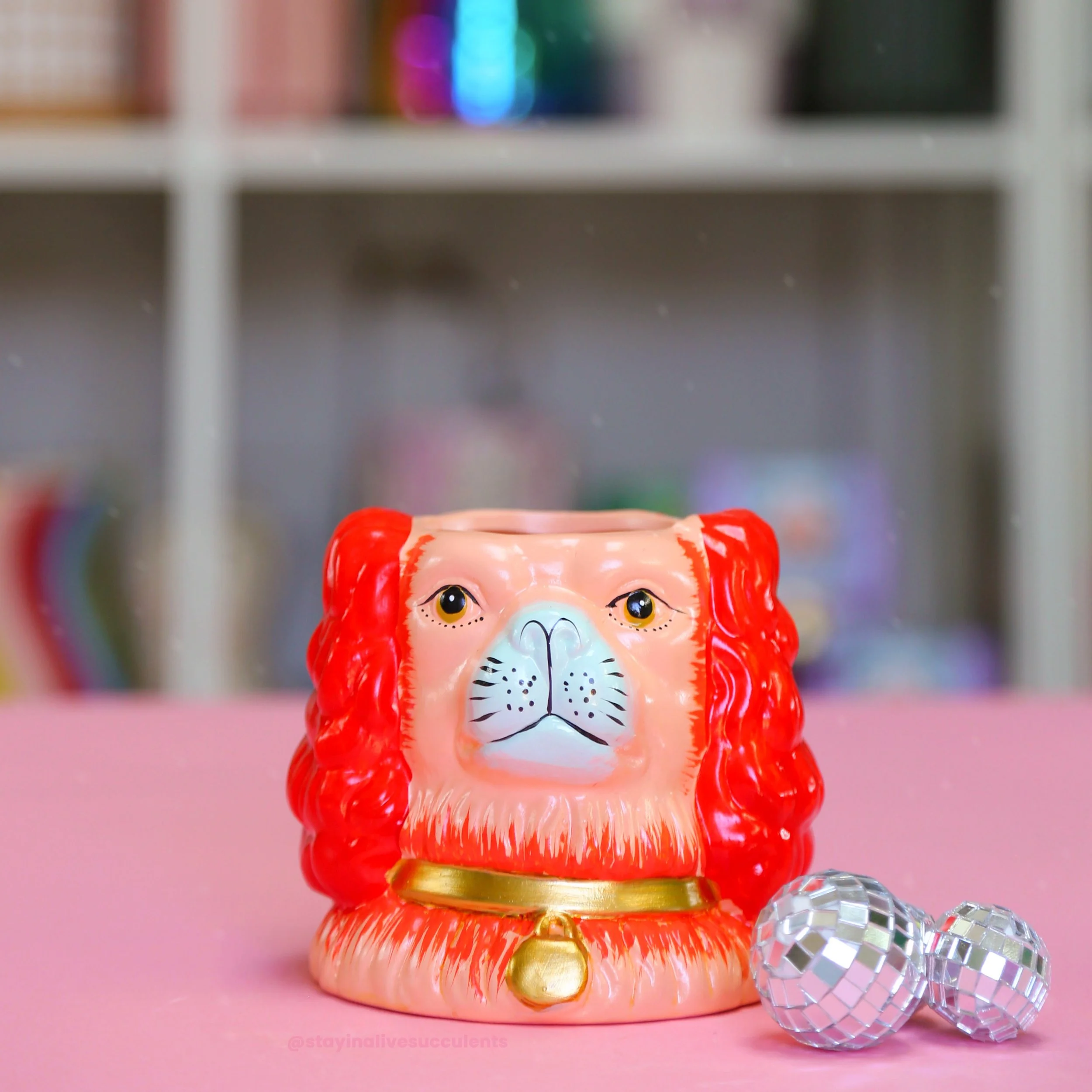 Staffordshire Dog Vase/Planter - Orange