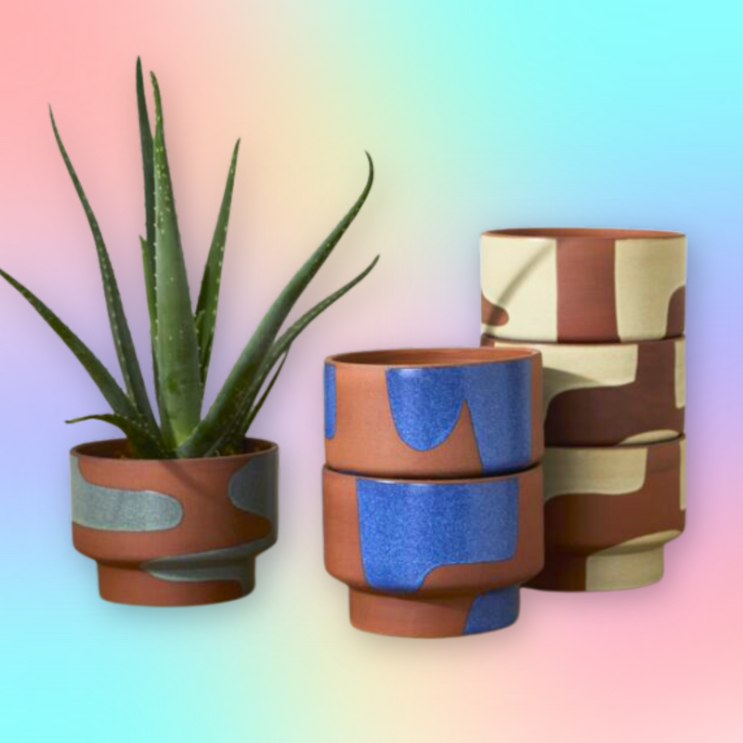 Shanti Pot - Clay and Cream, Cobalt & Teal