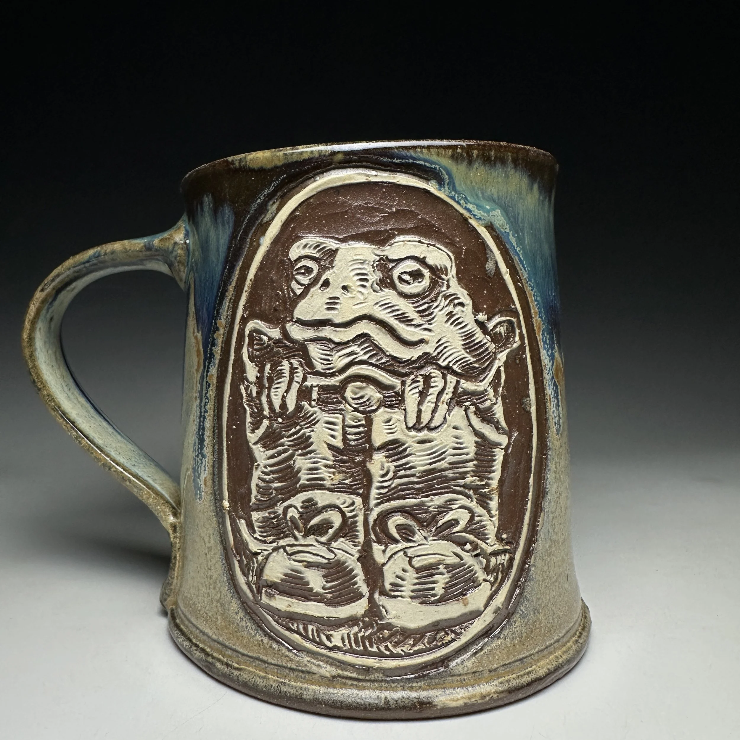 Hand Carved Big Britches Frog Mug