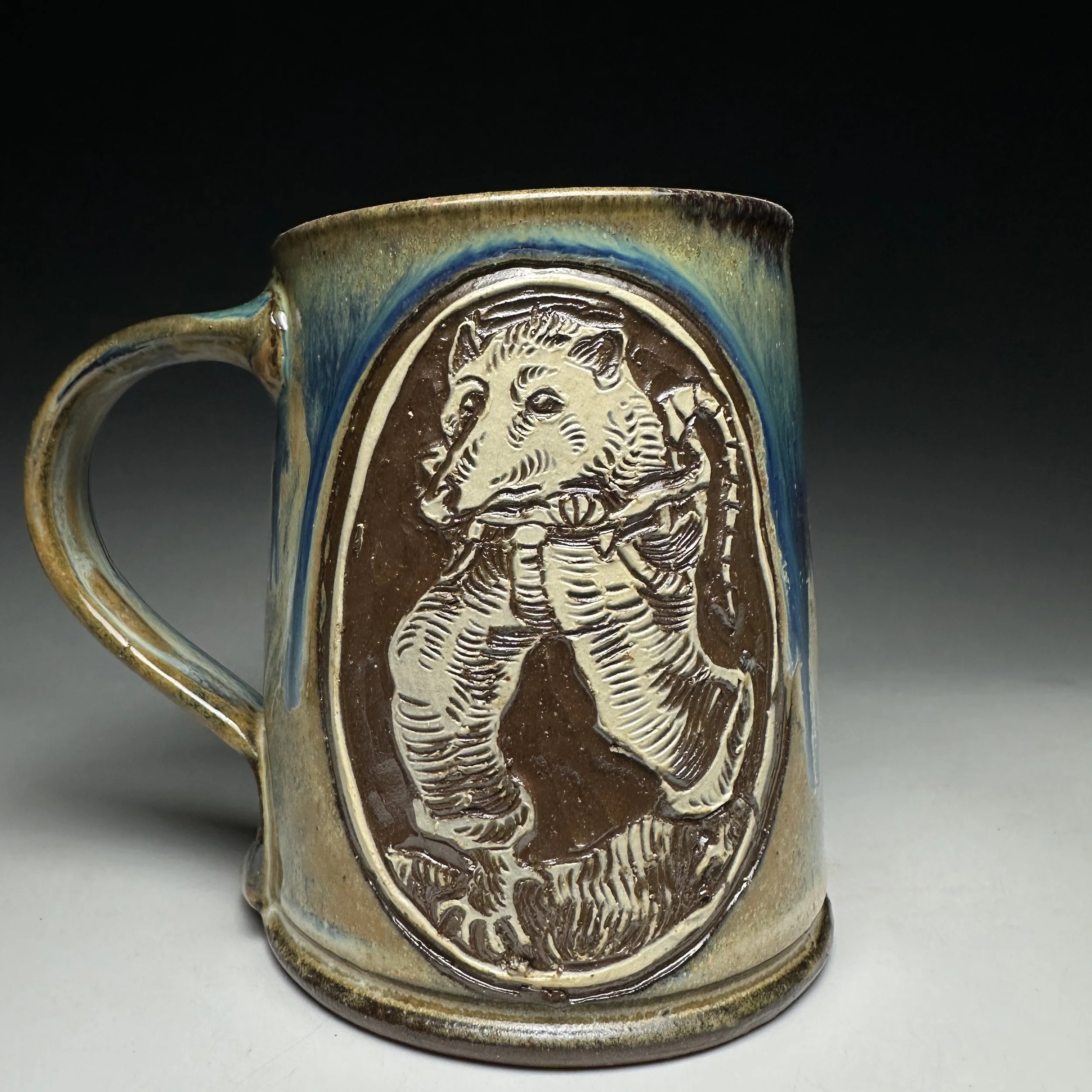 Hand Carved Big Britches Possum Mug