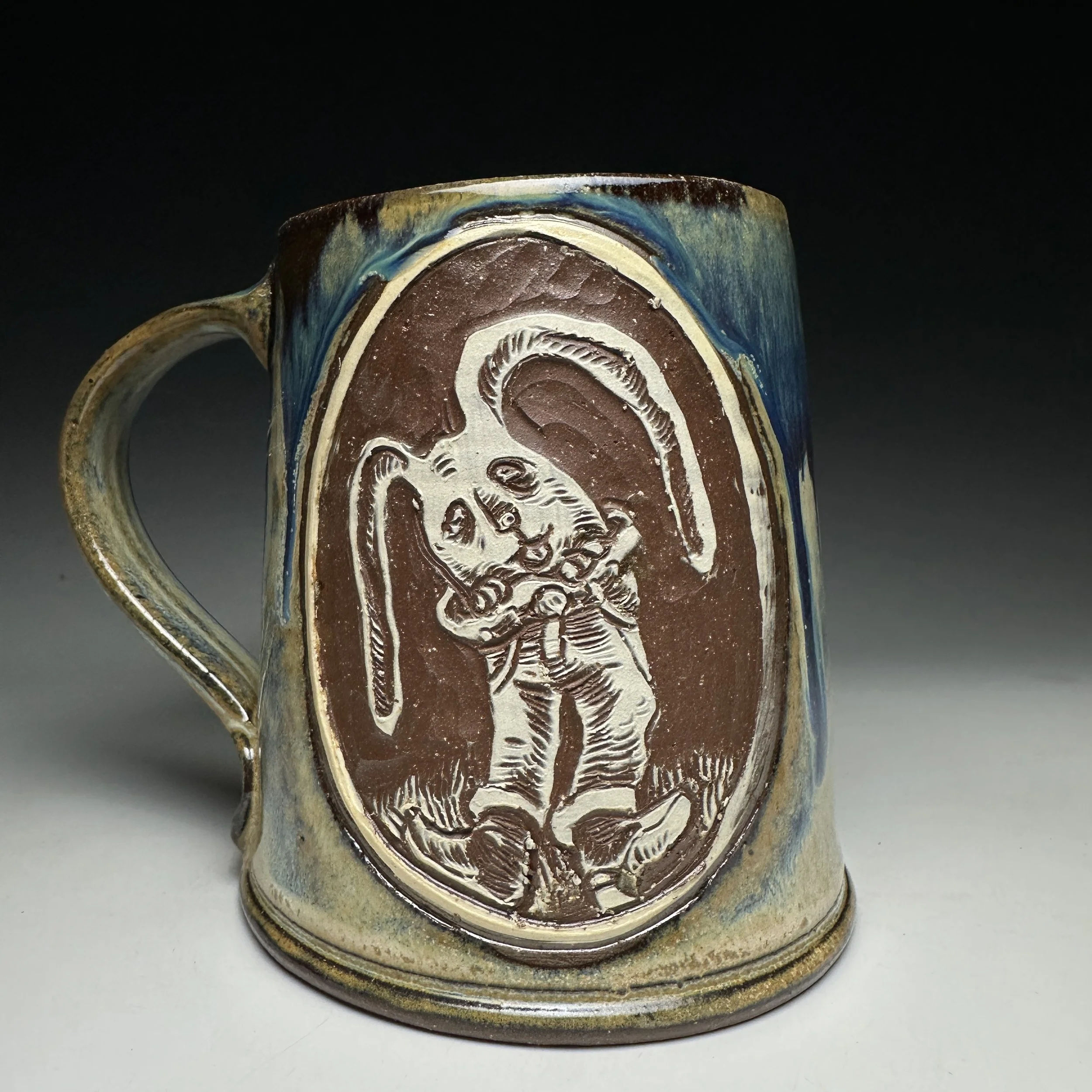 Hand Carved Big Britches Bunny Mug