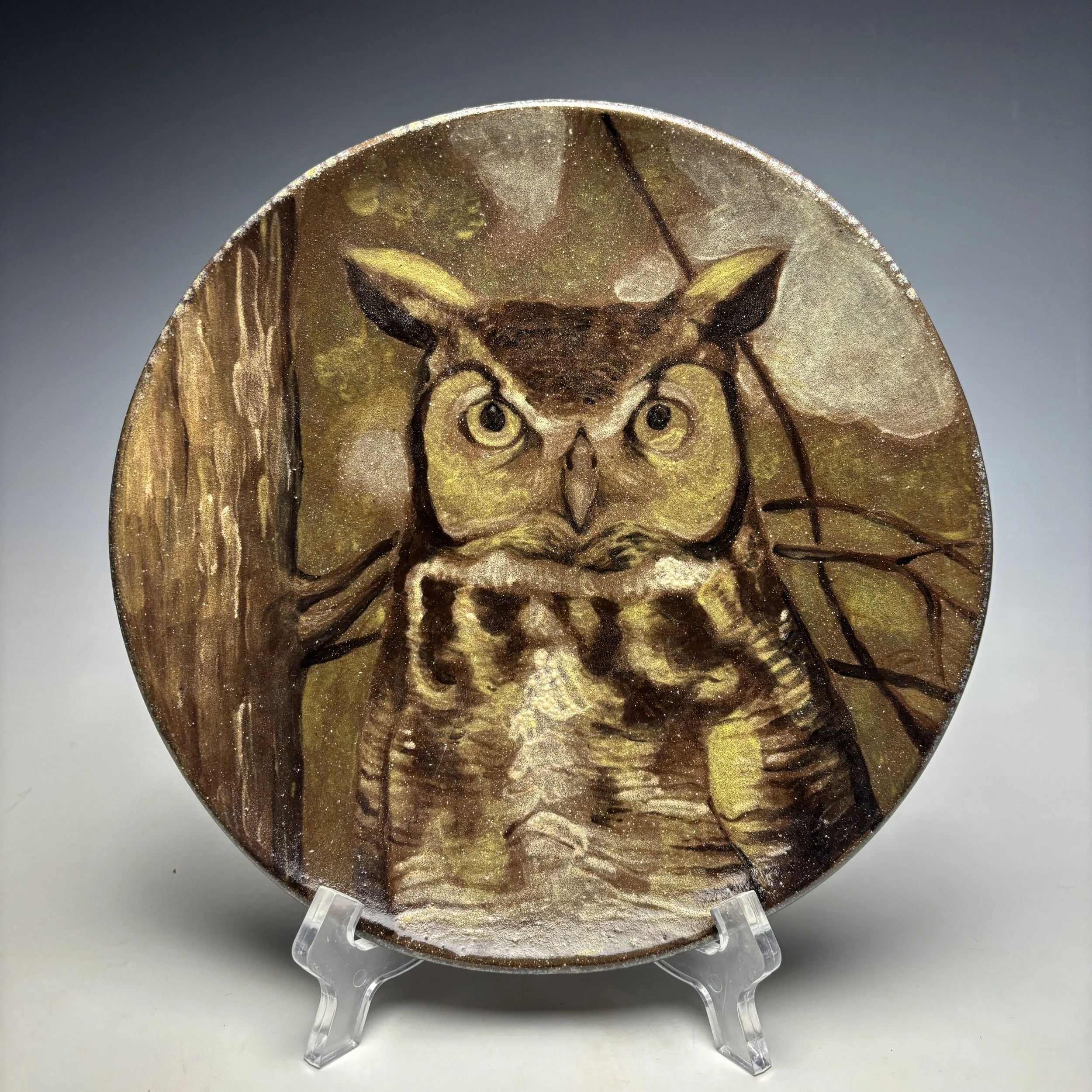 Hand Painted Great Horned Owl Plate
