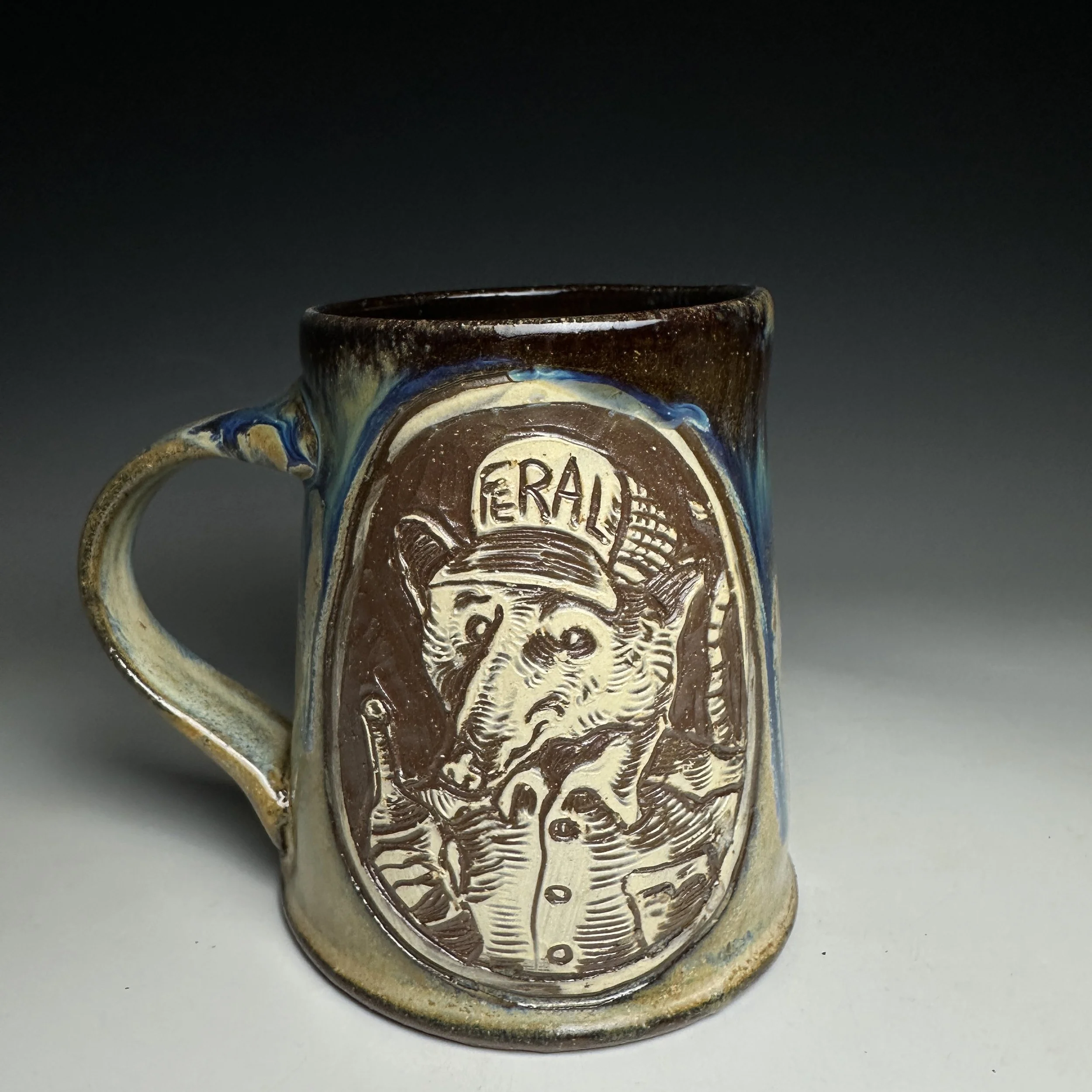 Hand Carved Totally Feral Mug