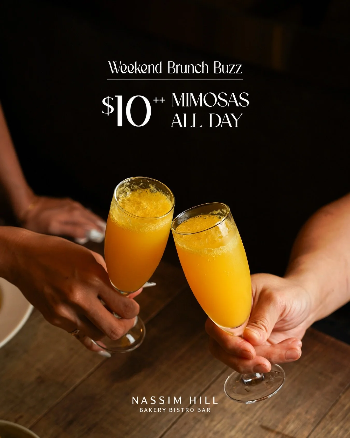 Weekends feel better with a $10 mimosa at brunch.

All day, no rush. 

Make a reservation &rarr; nassimhill.com.sg