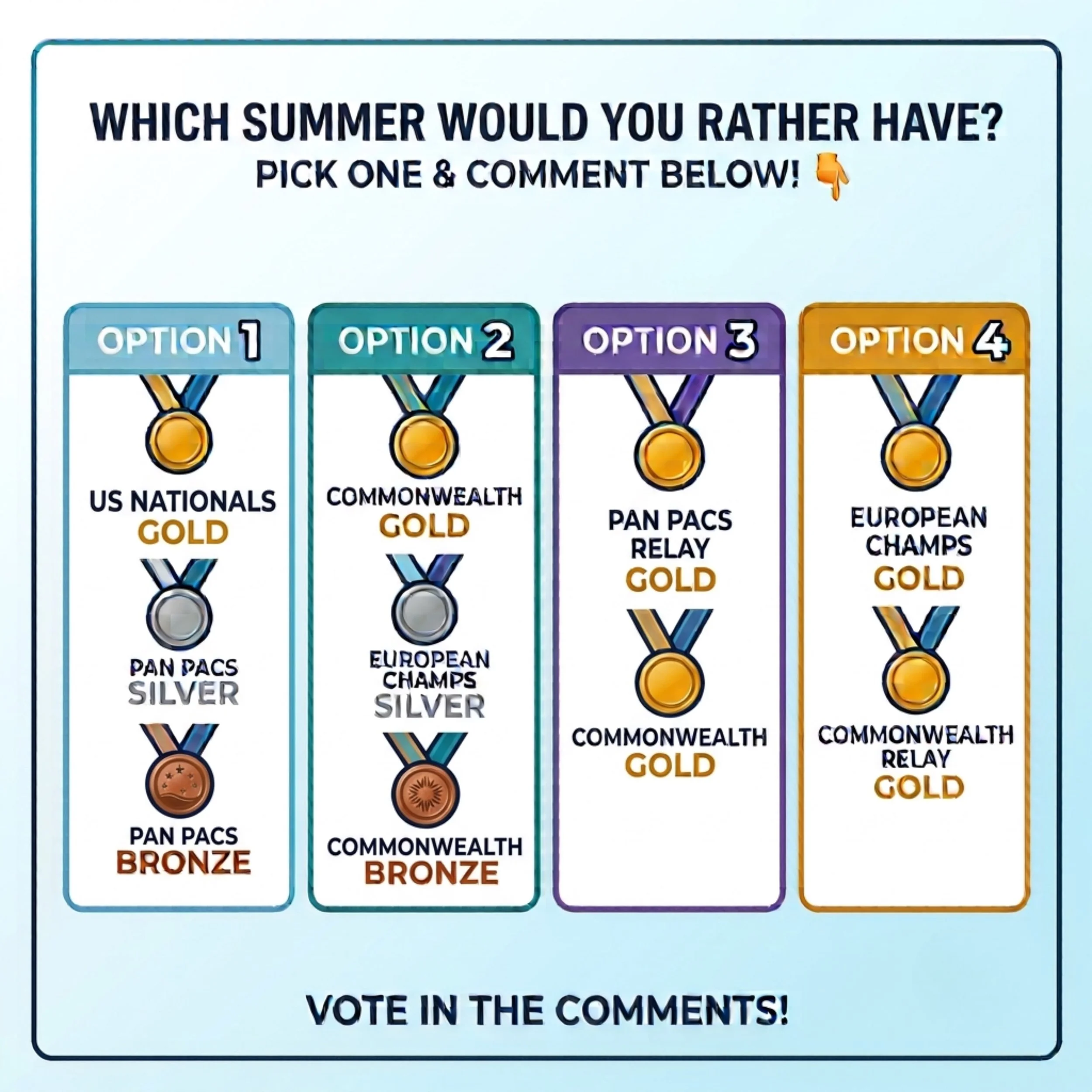 Summer champ season is upon us.
Which summer would you rather have? 
Pick one and comment below 👇👇👇
