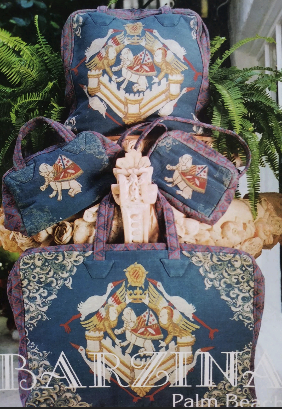 The luggage collection by Bernadette in the Beaufort Armorial Bespoke Tapestry. Palm Beach 1991