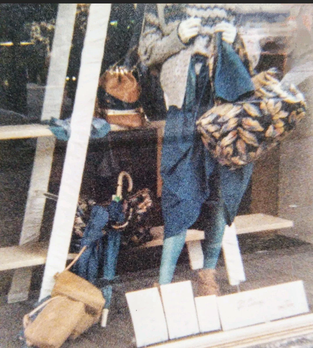Velvet Weekend Bag by Bernadette. Harvey Nicholls (London) window 1984
