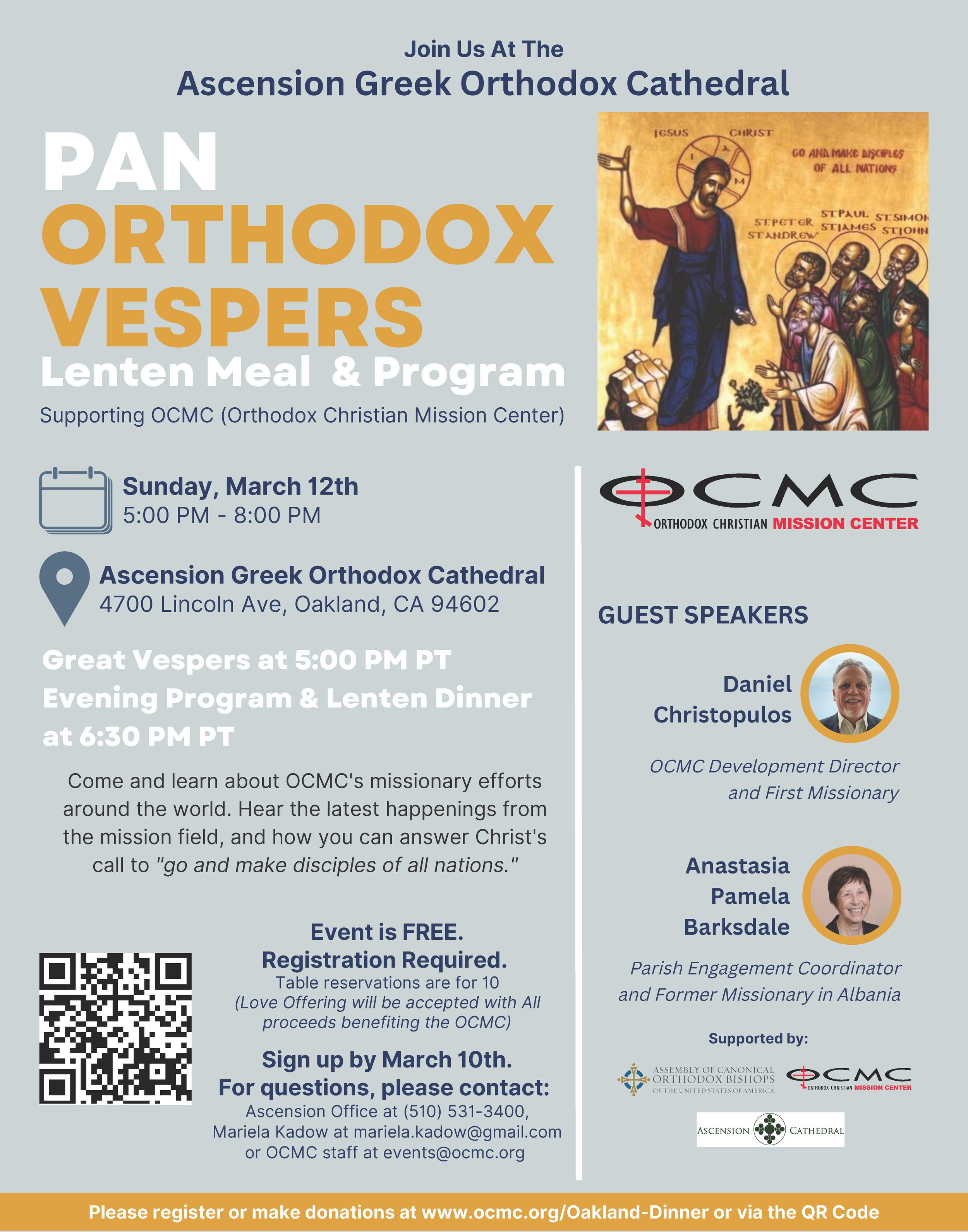 Vespers Service, Program &amp; Lenten Dinner, all in support of OCMC