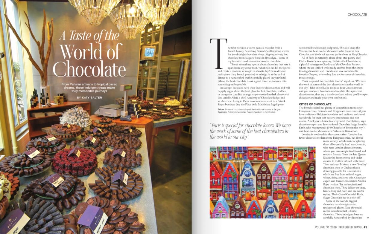 A feature in Preferred Travel magazine by Katy Salter about chocolate