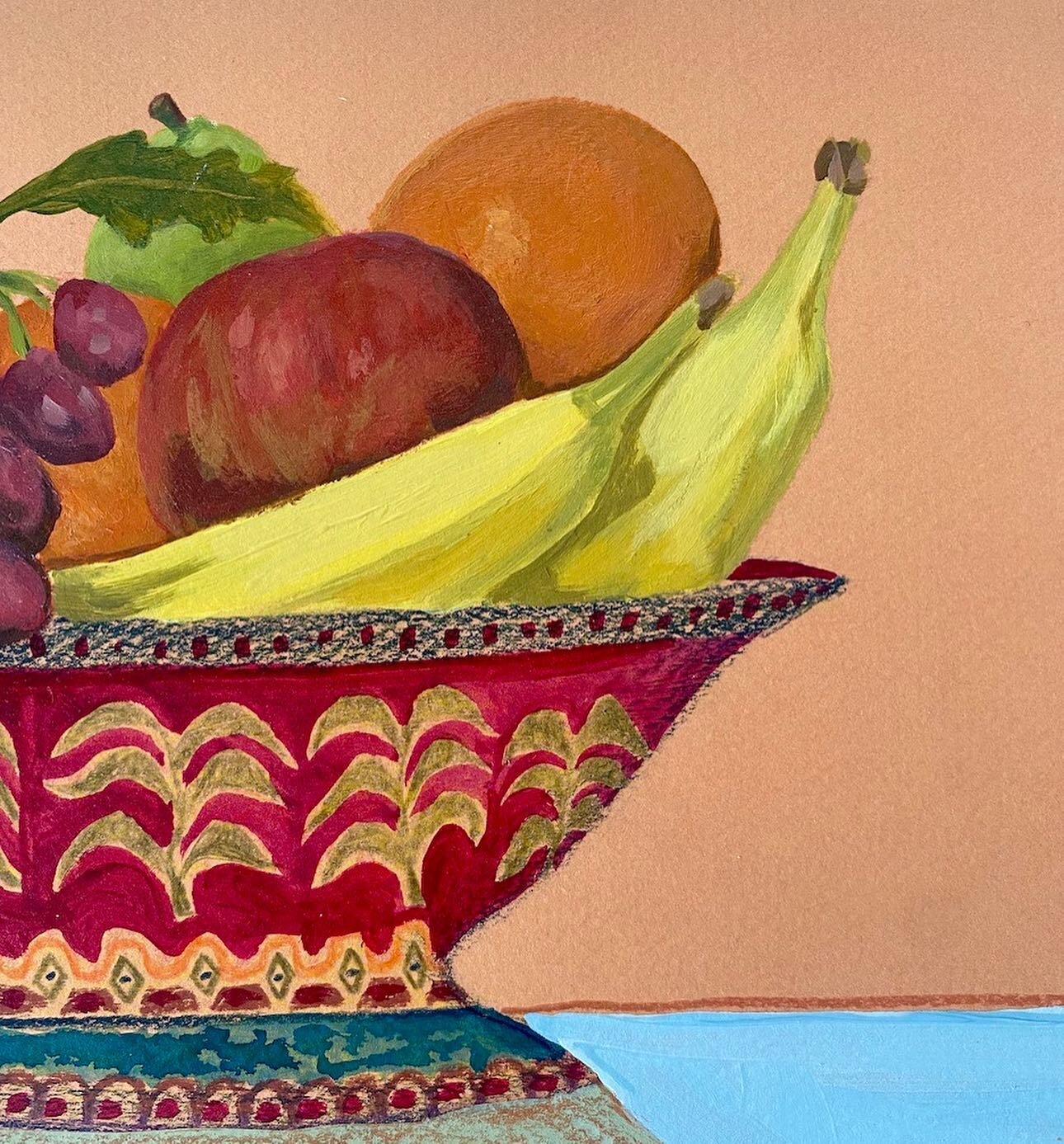summertime fruit bowls💛 &ldquo;Linen Pants and Flip Flops&rdquo; is inspired by travels, mornings in the sunshine, and refreshing afternoon snacks 🍇🍊🍌🍎

8.5&rdquo;x11&rdquo;mixed media on paper available through @kentcollective_ 

#madisonfinear