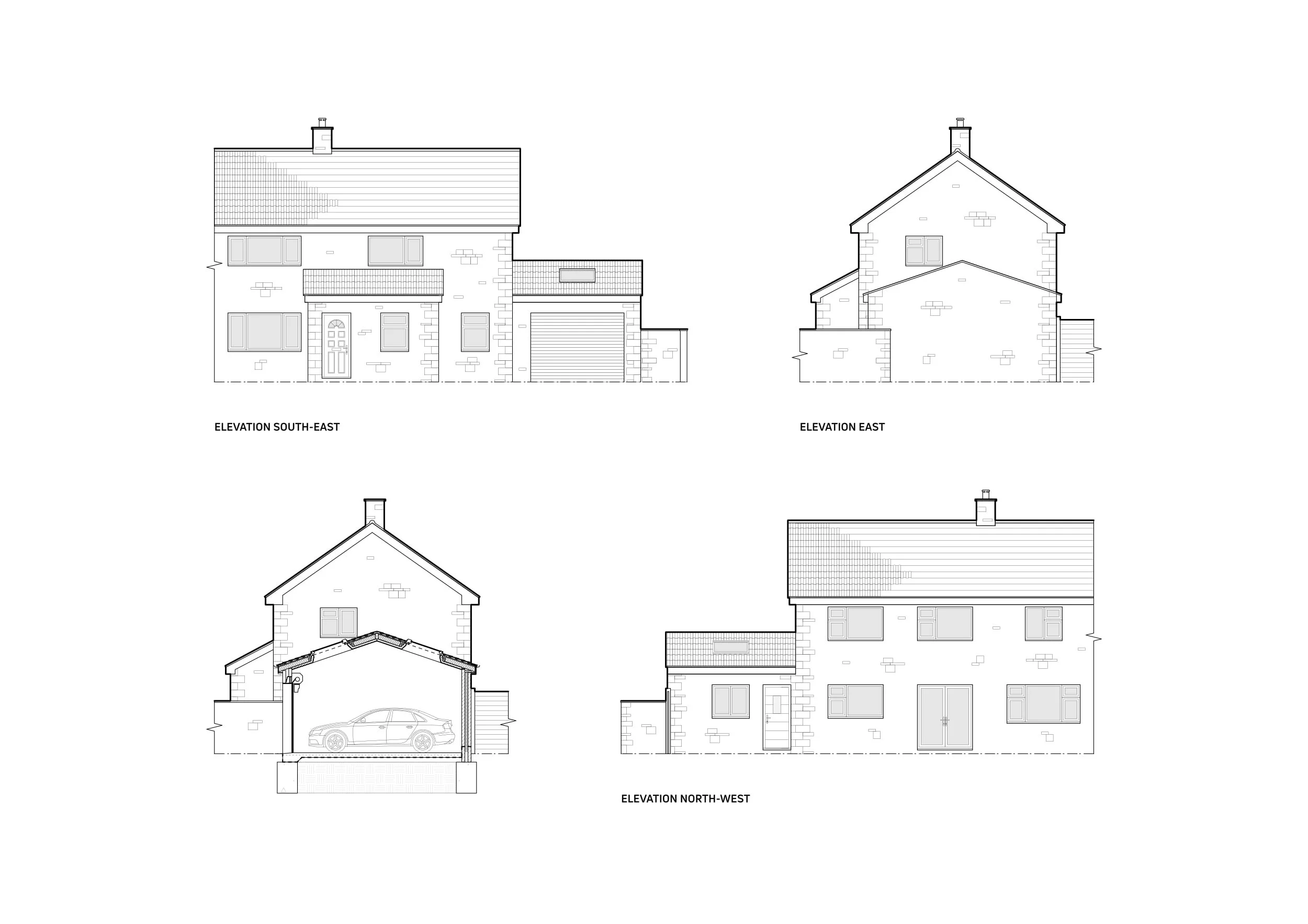 New build attached garage extension design and planning elevation drawings