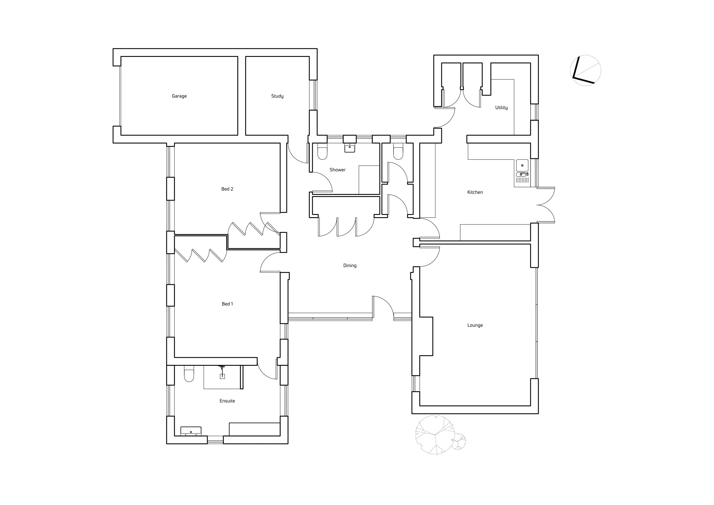 Chalet style bungalow gable extension design and planning layout drawing