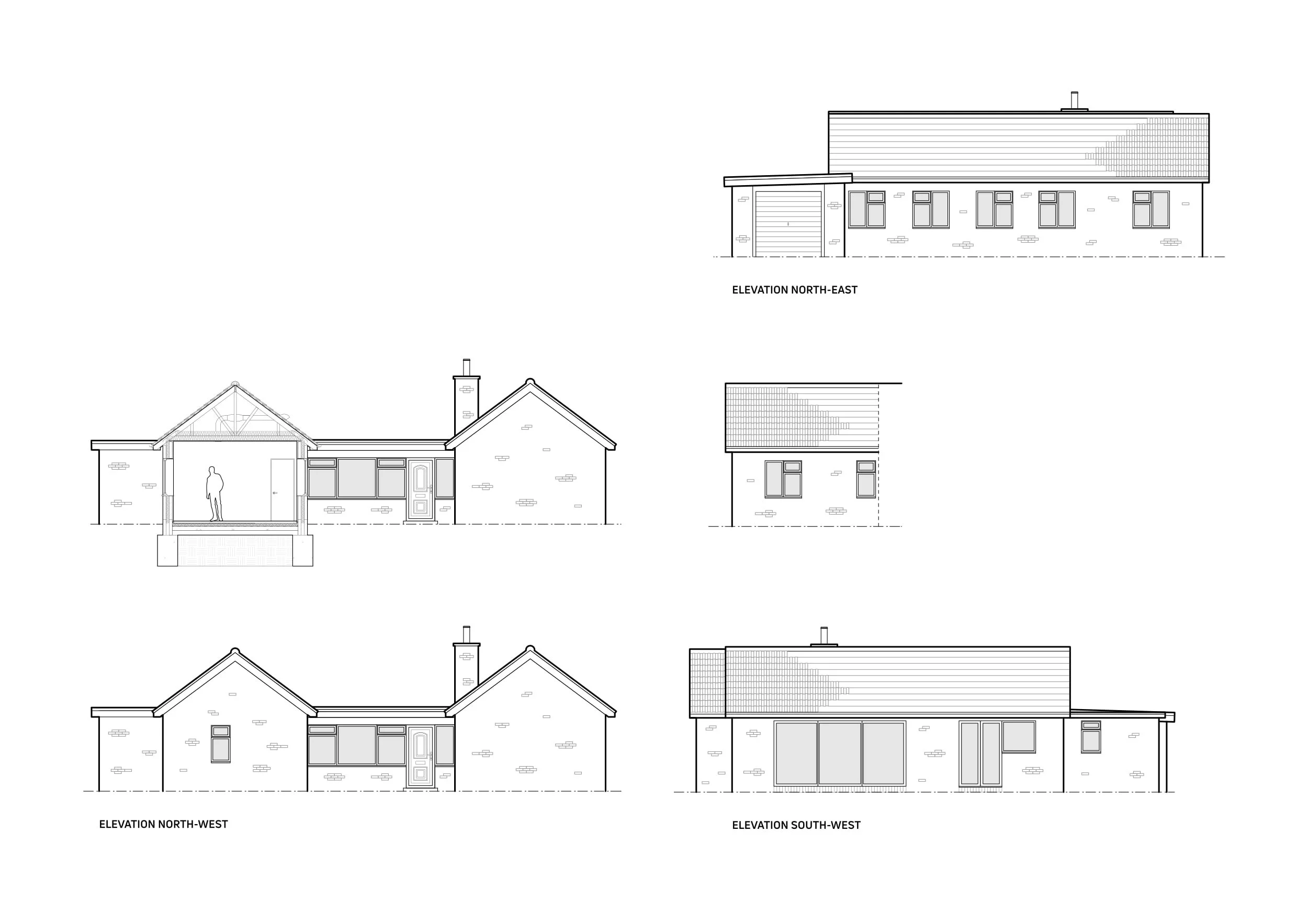 Chalet style bungalow gable extension design and planning elevations drawing