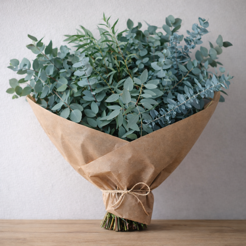 A simple and elegant display, with a mix of scented eucalyptus, baby blue and nicoli bunches combined are a lovely way to add a touch of greenery to your home..