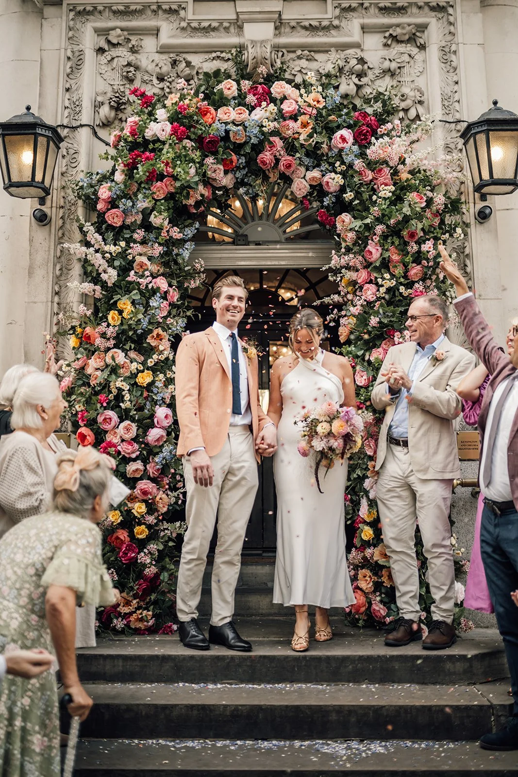 Intimate civil ceremony wedding flowers in London and Sussex, showcasing a refined bridal bouquet and simple, seasonal floral arrangements perfect for small weddings and registry office celebrations.