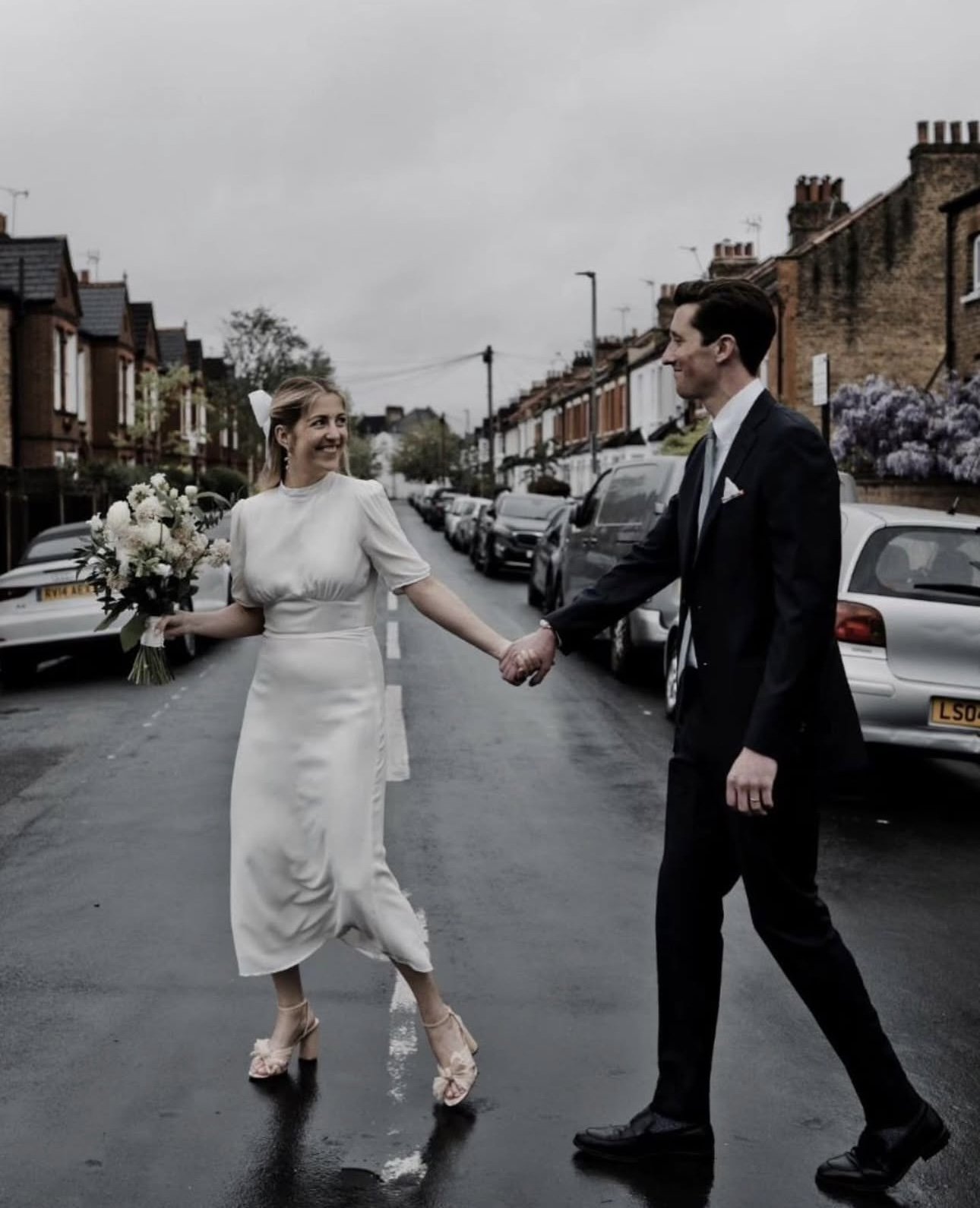 Seasonal wedding flowers for a small civil ceremony in London and Sussex, featuring a natural bridal bouquet and soft floral details created for relaxed, intimate weddings.