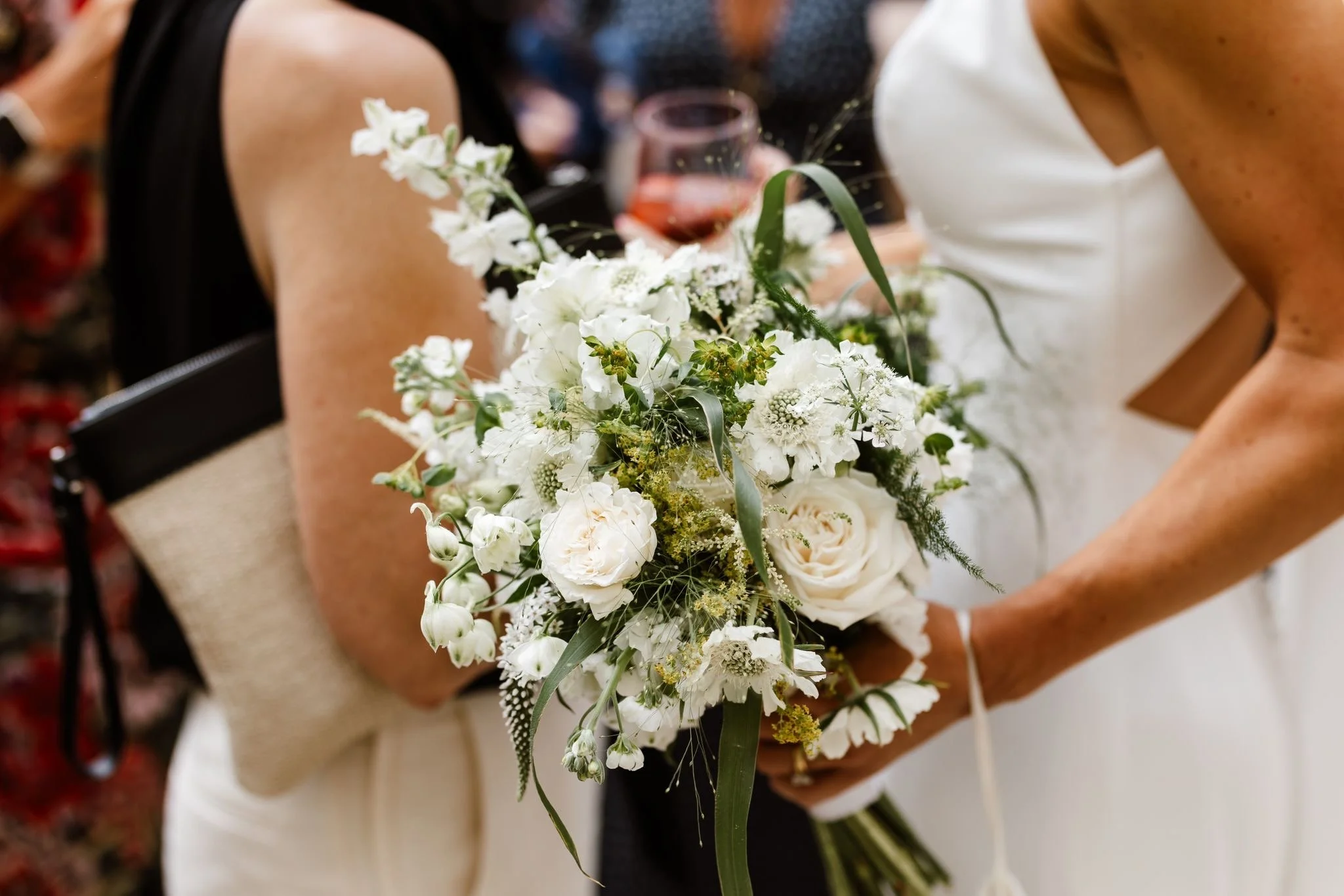 Wedding flowers for an intimate civil ceremony in London and West Sussex, with a natural bridal bouquet and understated floral styling.
