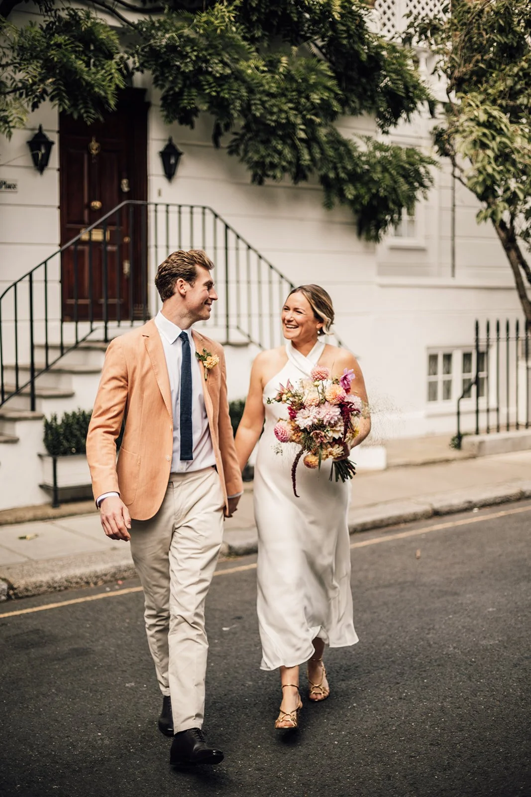Intimate civil ceremony wedding flowers in London and Sussex, showcasing a refined bridal bouquet and simple, seasonal floral arrangements perfect for small weddings and registry office celebrations.