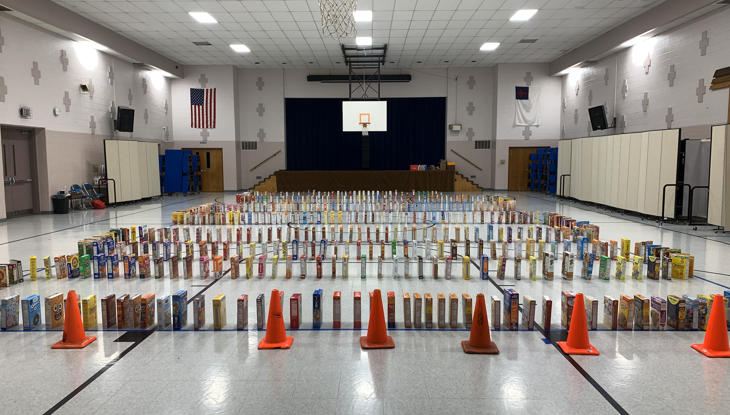 Redeemer Lutheran School Sets Up Cereal Domino Run