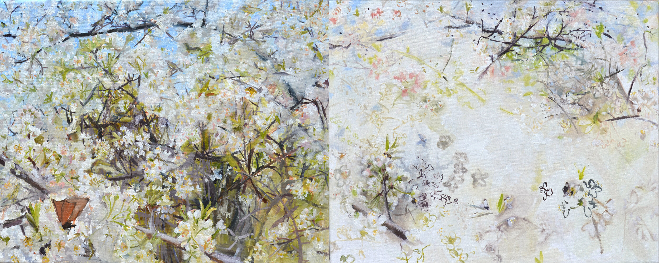 Backyard       oil on canvas    16” x 40”     2014  Plum tree