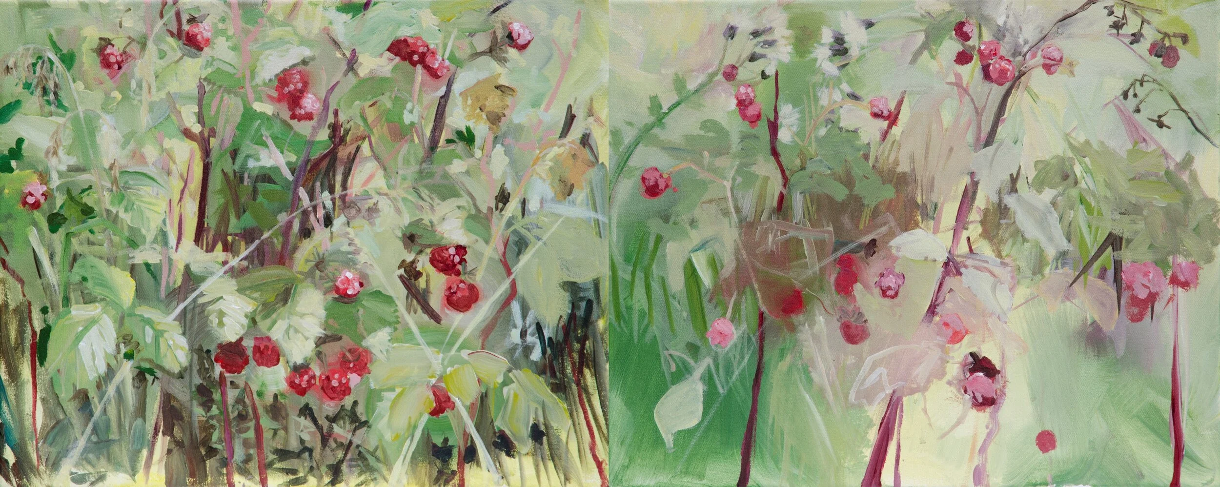 Raspberry Patch 1 , acrylic on canvas,  16” x 40”,  2012