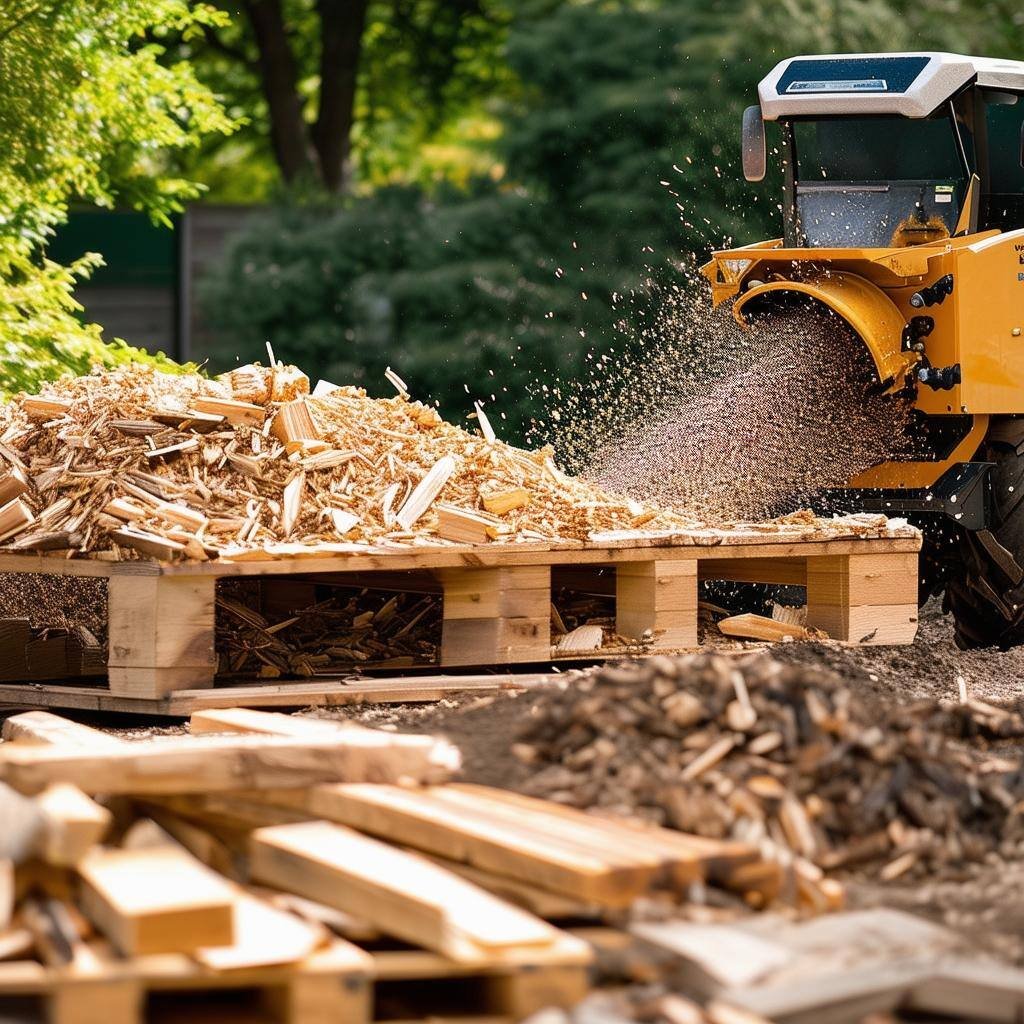 Pallet manufacturer grinding wood chips
