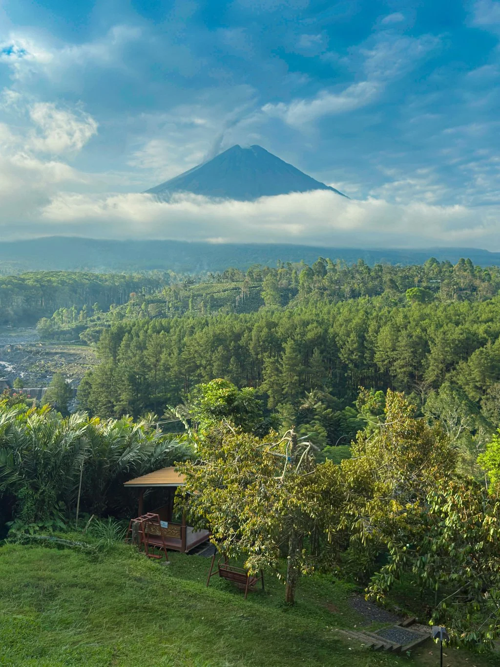   Widok z restauracji na wulkan Semeru  