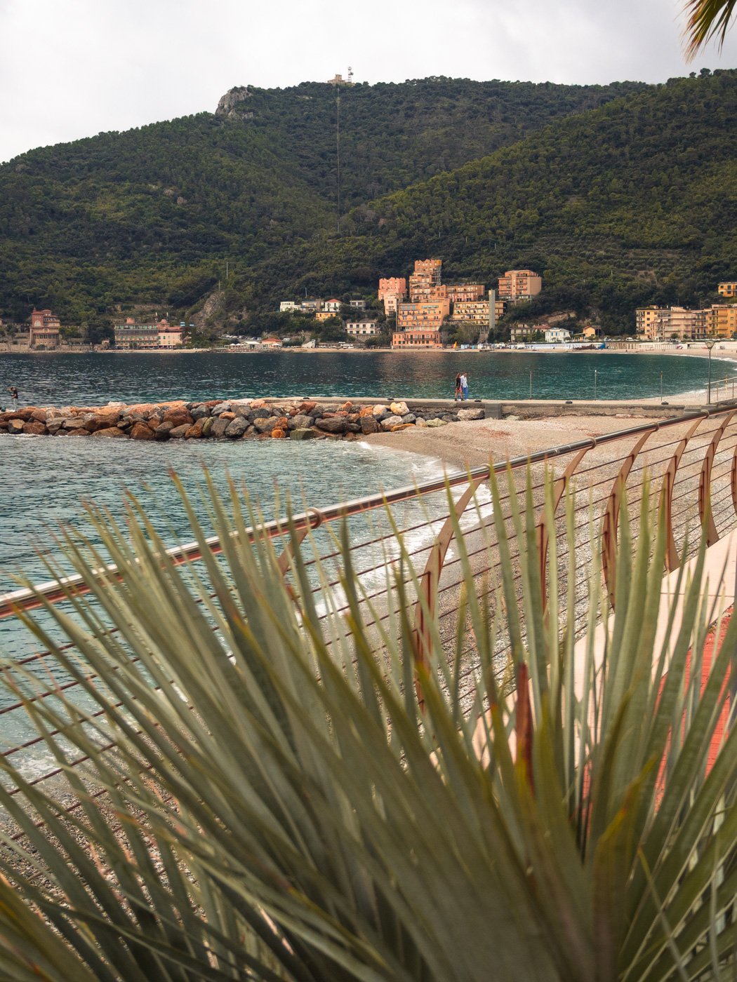   The beach in Noli squeezed into the rugged, mountainy coastline  