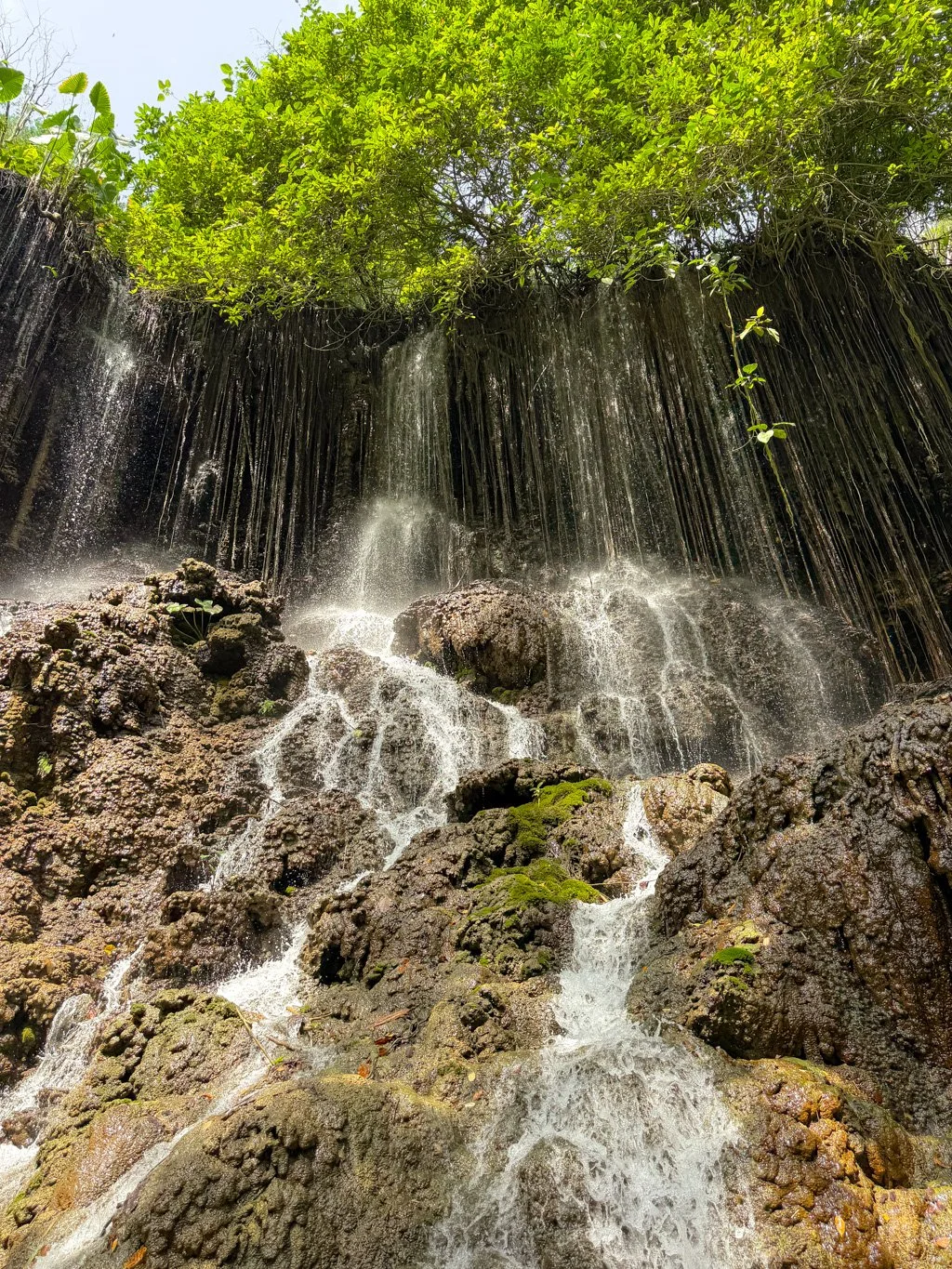   Tumpak Sewu Waterfalls formed by many streams coming out straight out of the jungle  