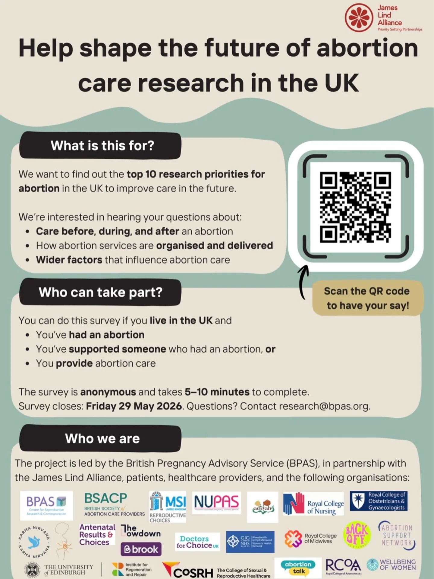 Help shape the future of abortion care research in the UK by taking this short survey.