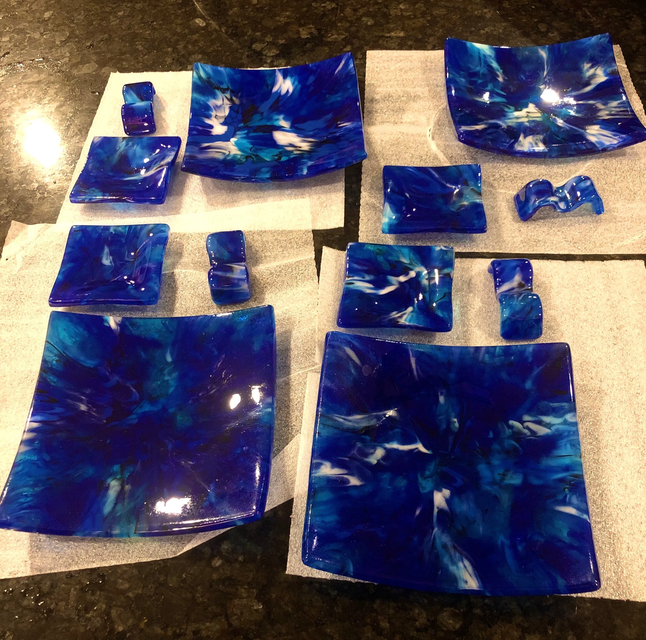 Blue, Aqua, White glass Sushi