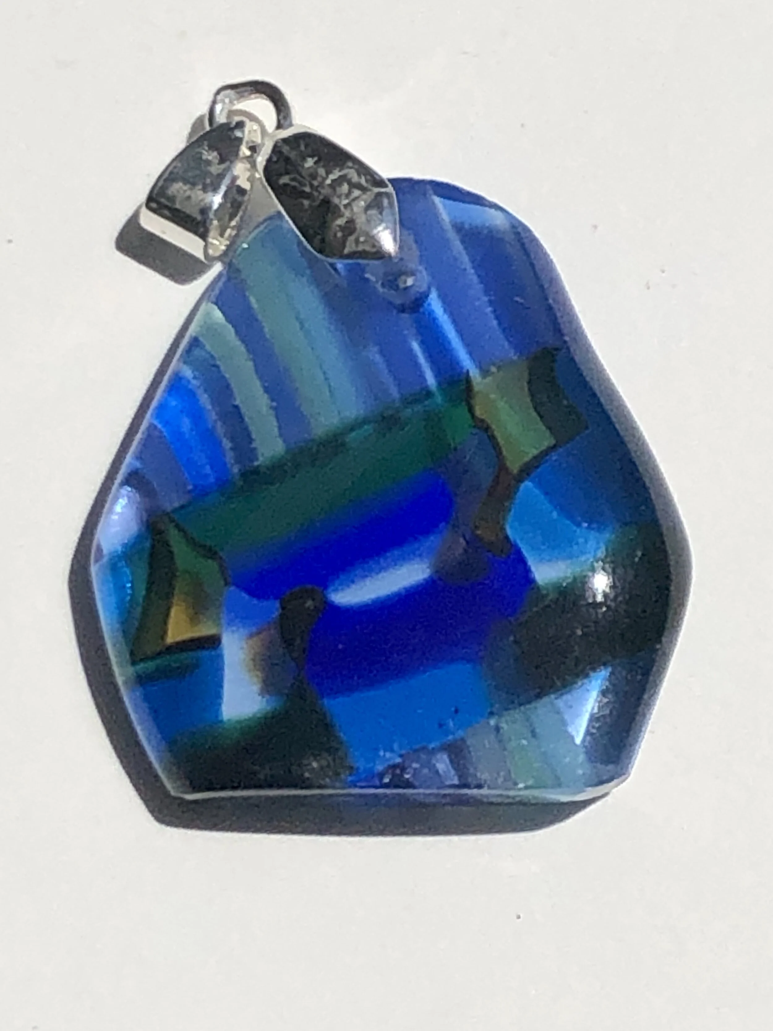 Stripes - Blue, Aqua, Green and Gold Fused Glass Pendant