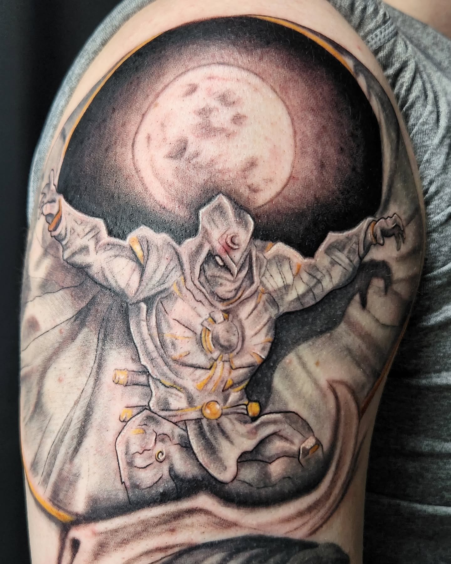 Moon Knight shoulder piece 🌙

#tattoo #mississauga #explore #marveltattoo #moonknight