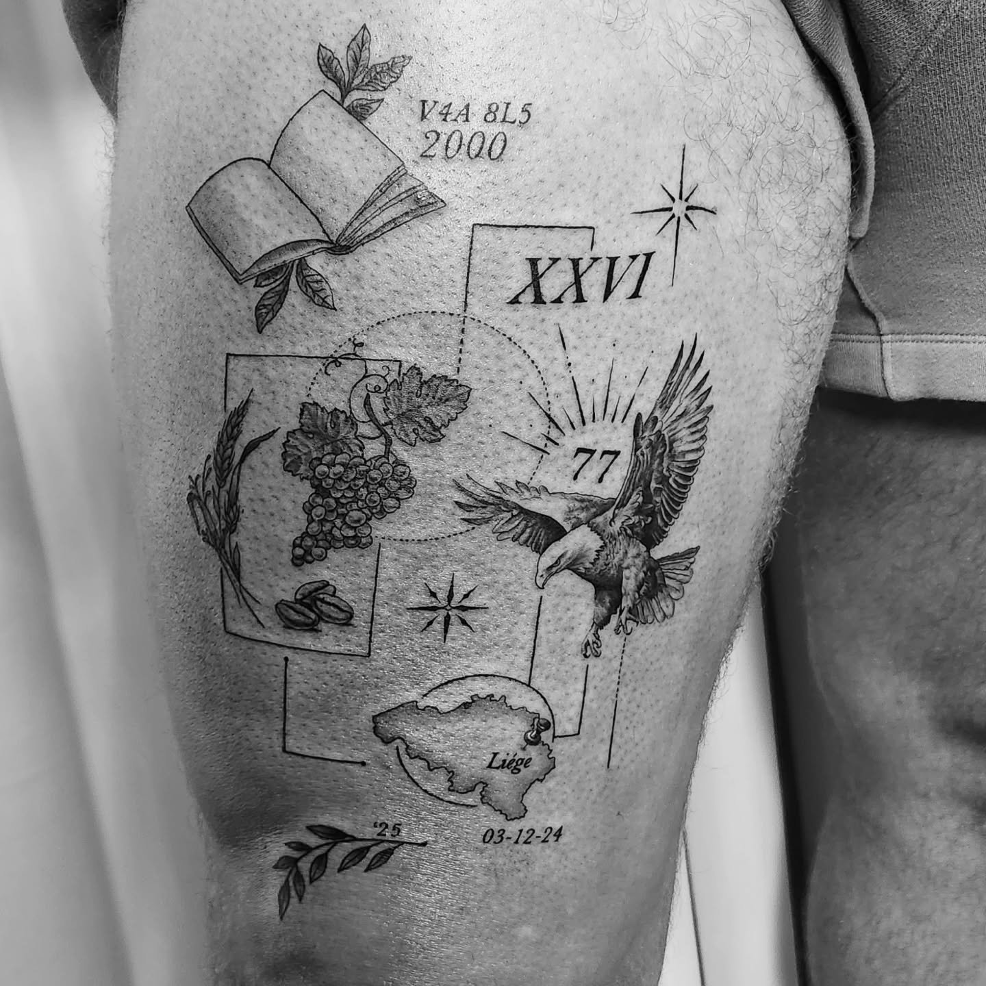 Custom geometric design for my good friend representing his journey so far @j.j.barwell 💉 #tattoo #gtatattoo #blackandgreytattoo #geometrictattoo