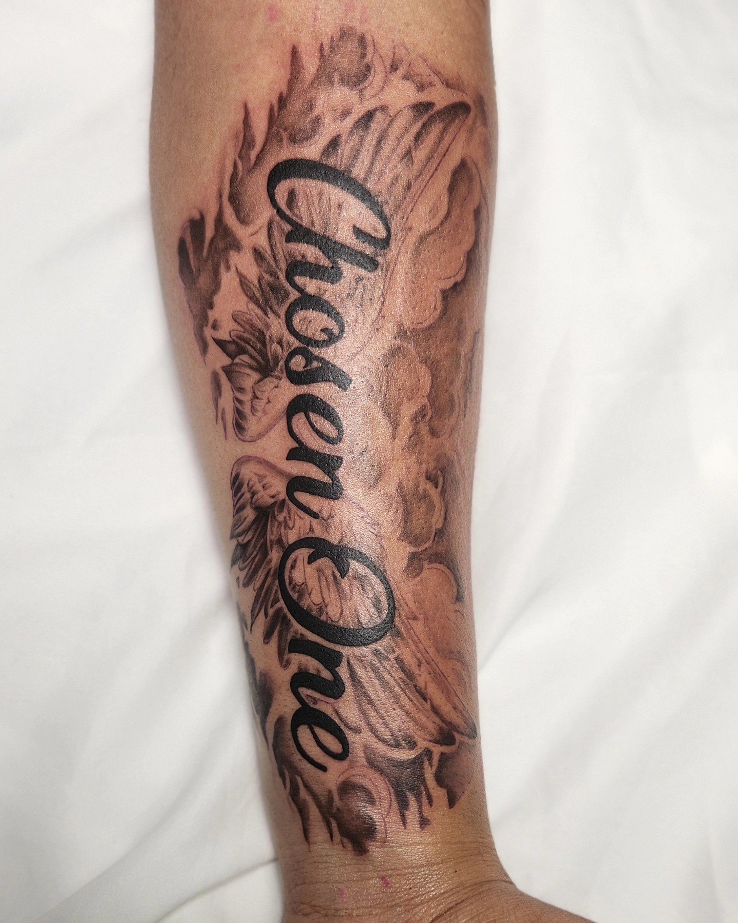 loved working on this forearm piece 🪽☁️ #tattoo #blackandgreytattoo