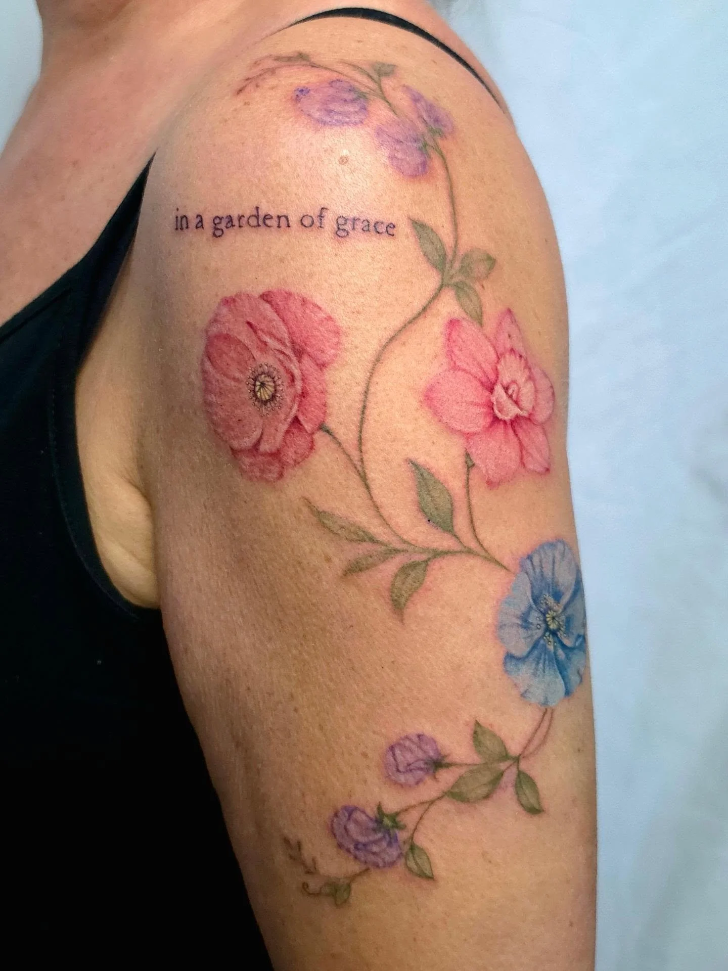 In a garden of grace floral color tattoo

Fill out the Form in my bio to book!
Booking for: AUGUST &amp; SEPTEMBER 
Don't forget to tag me in your pictures so that I can share! Profile needs to be public for me to see!

Luna Ink Studio Mississauga
Wa