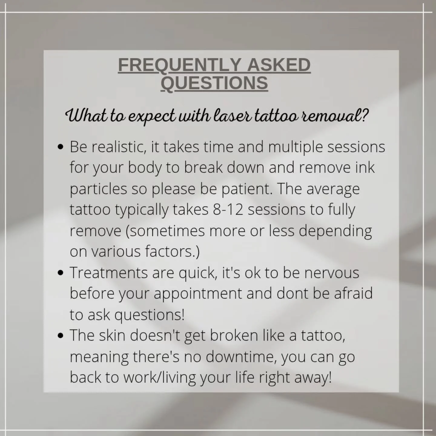 From your friendly neighborhood laser tech! DM for bookings, or if you have any other questions or inquiries. Thanks! 
.
.
.
.
.
.
.
.
.
.#tattoo #tattooremoval #laserremoval #tattooremovalontario #mississaugatattoos