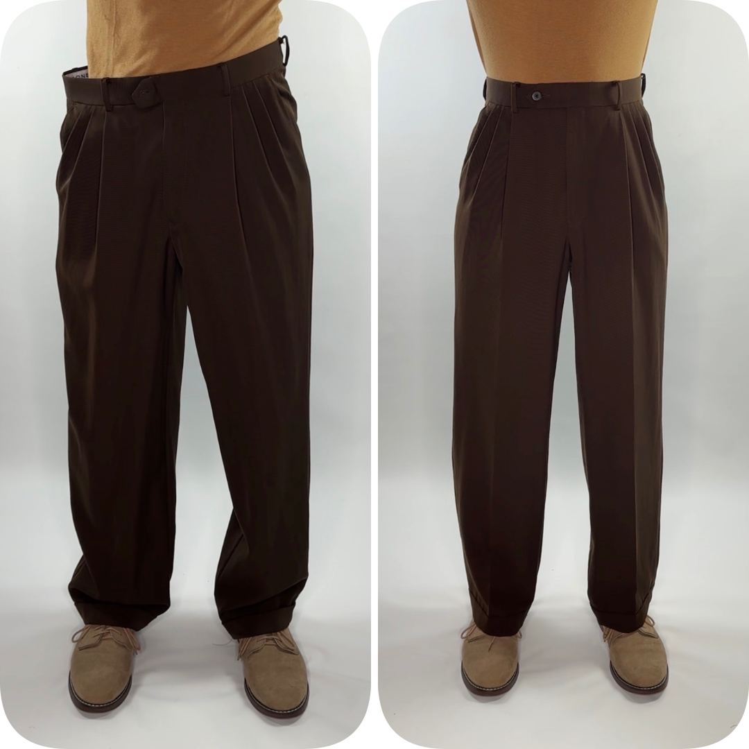 Wool Twill Triple Pleated Classic Trousers Vintage Thrift Flip Alterations Waistband Take In Restore Pleats Reposition Button Top Stitched Double Fold Bottom Hem
